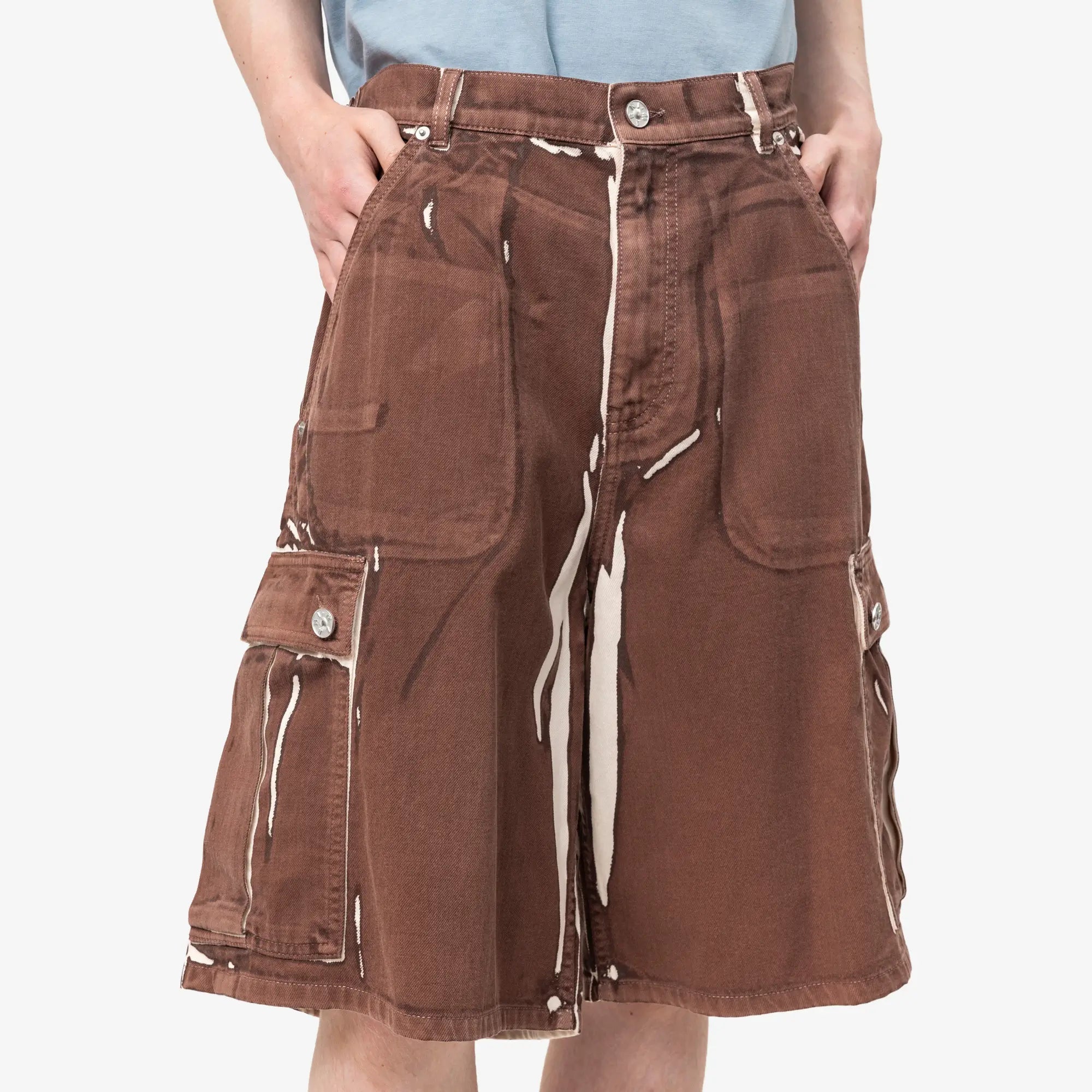 MARNI Screen Printed Denim Cargo Shorts Tobacco - 5