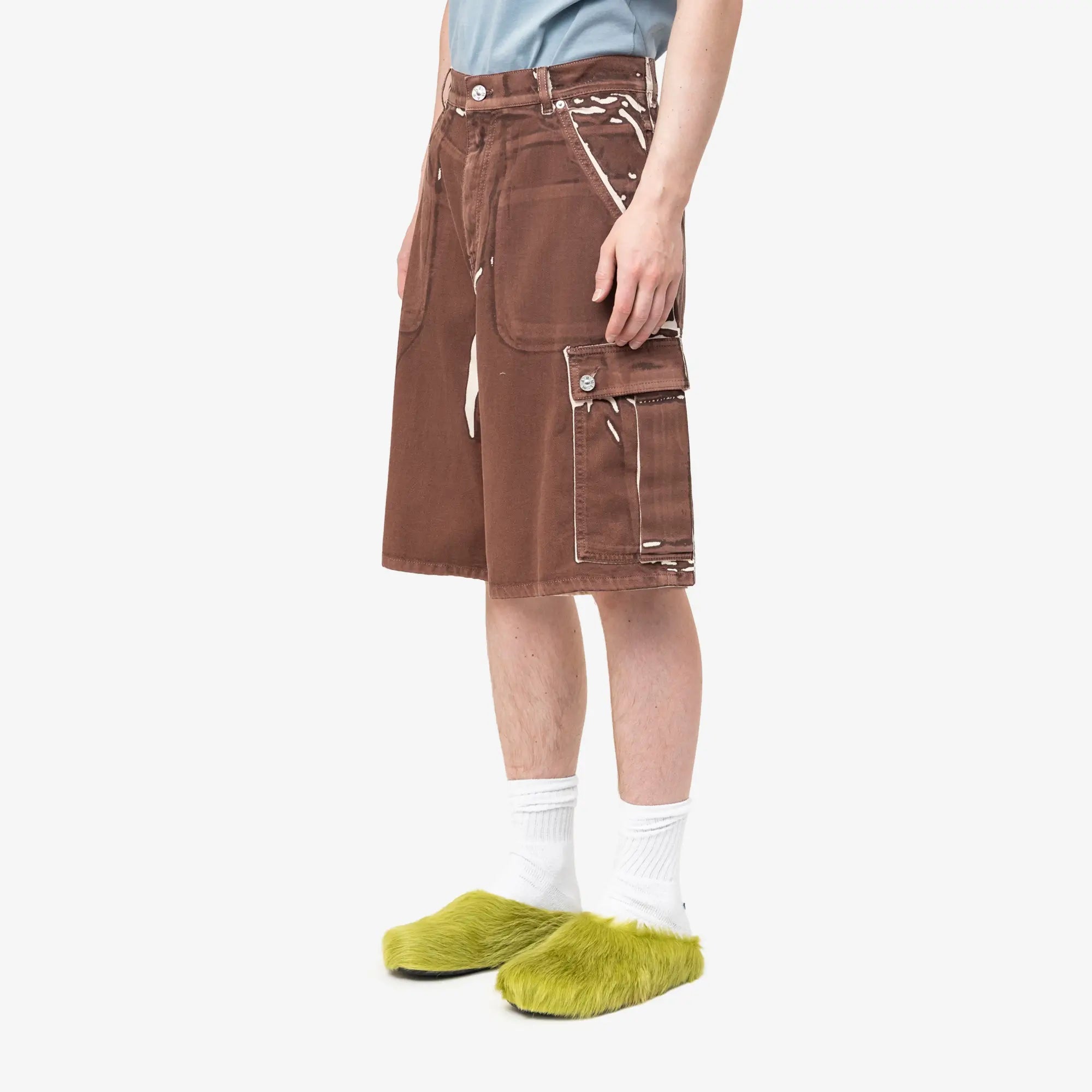 MARNI Screen Printed Denim Cargo Shorts Tobacco - 3