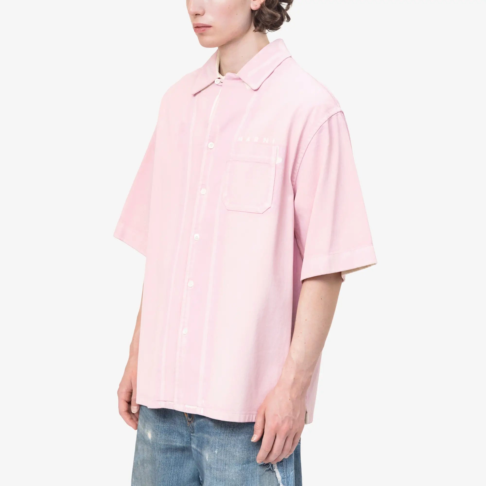 MARNI Screen Printed Light Denim SS Shirt Pink Gummy - 3