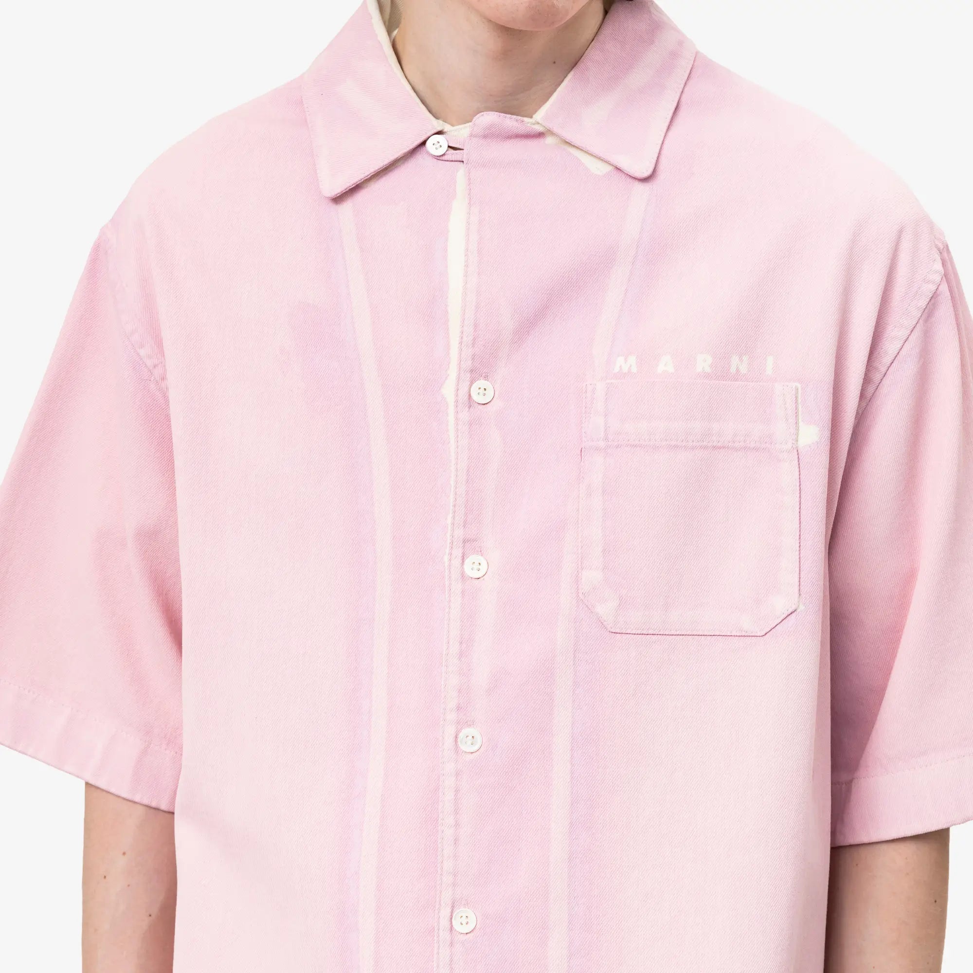 MARNI Screen Printed Light Denim SS Shirt Pink Gummy - 5