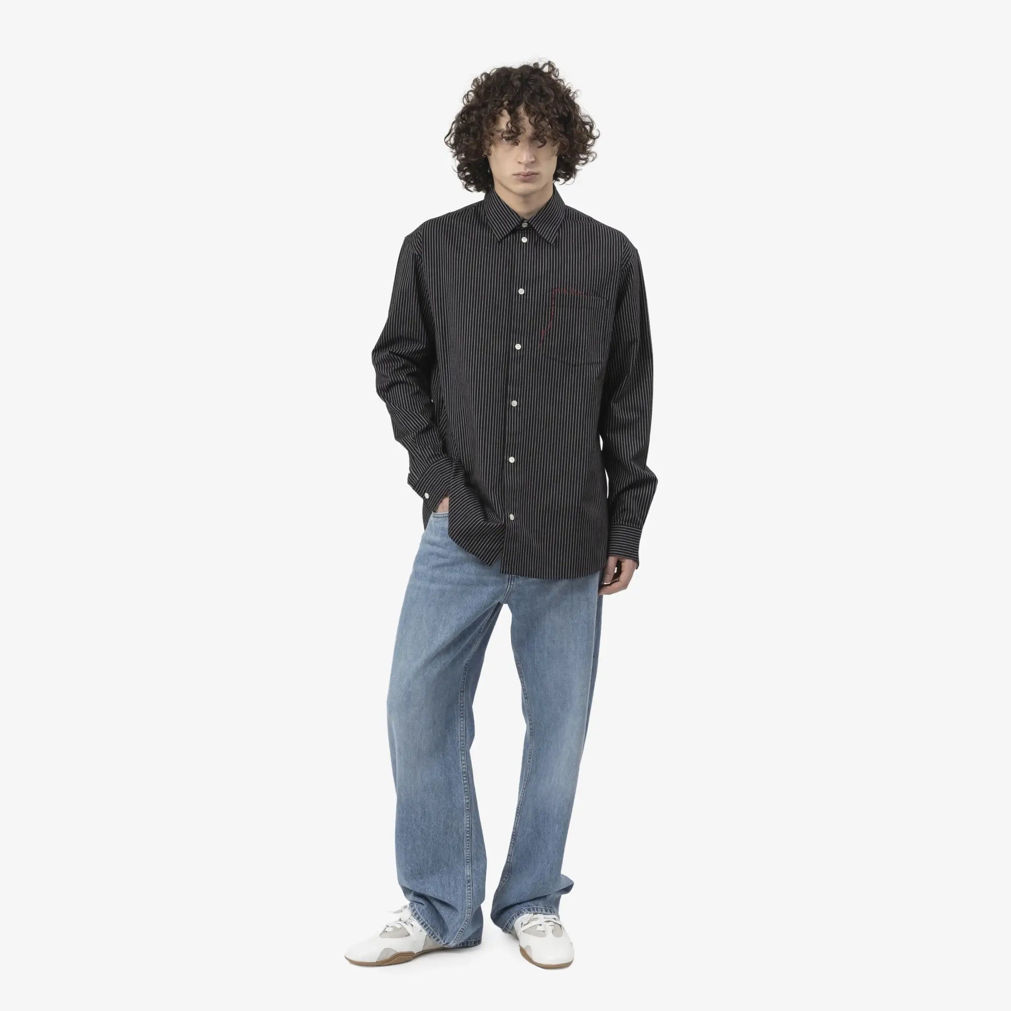 MARNI Striped Pocket Logo Shirt Black - 2