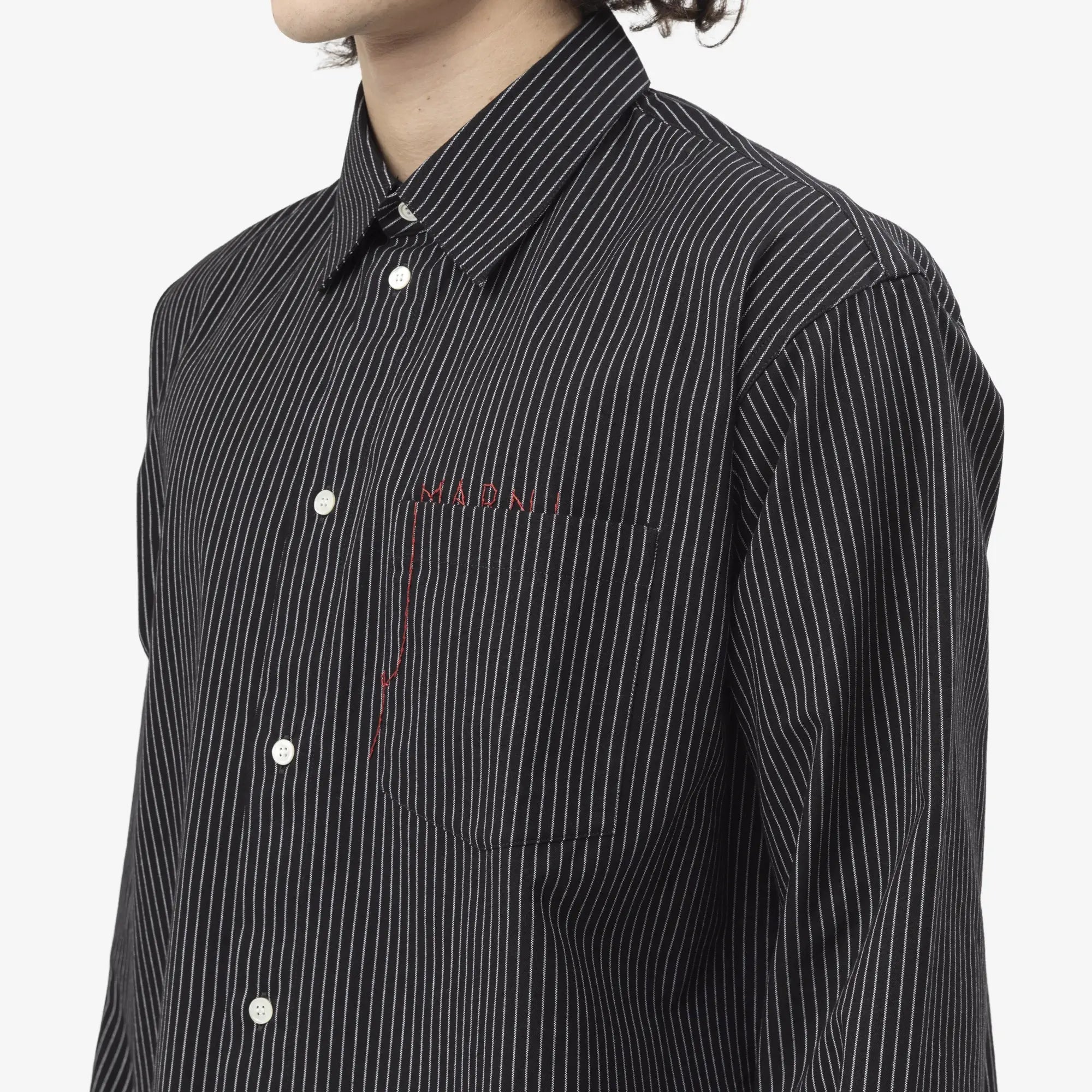 MARNI Striped Pocket Logo Shirt Black - 5