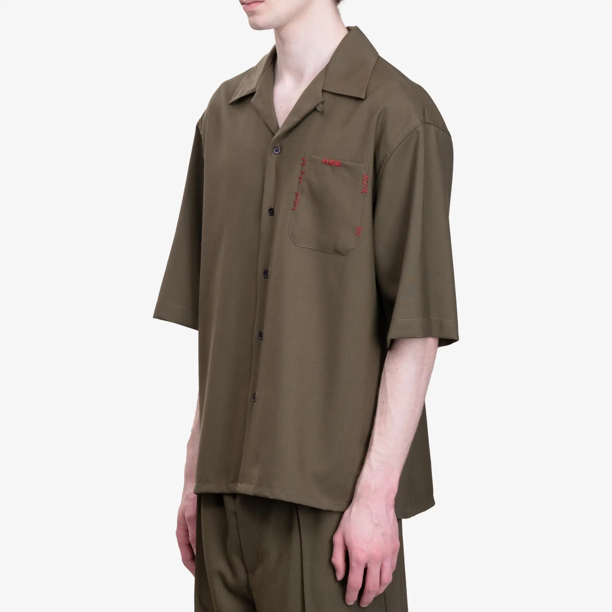 MARNI Tropical Wool Bowling Shirt Deep Sage - 3