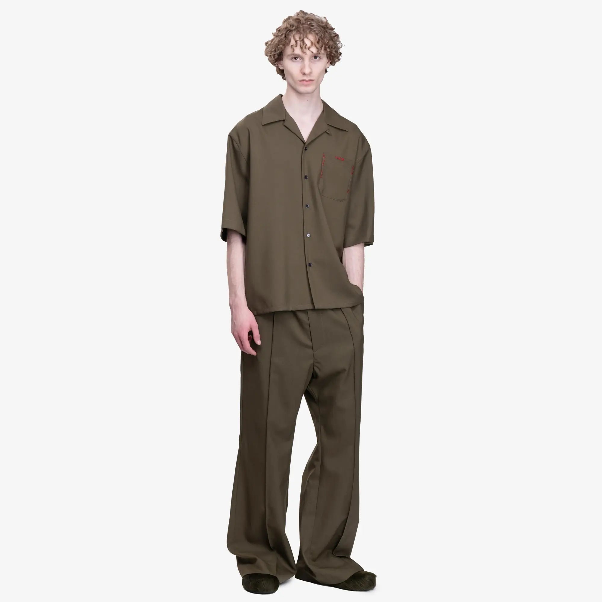 MARNI Tropical Wool Bowling Shirt Deep Sage - 2