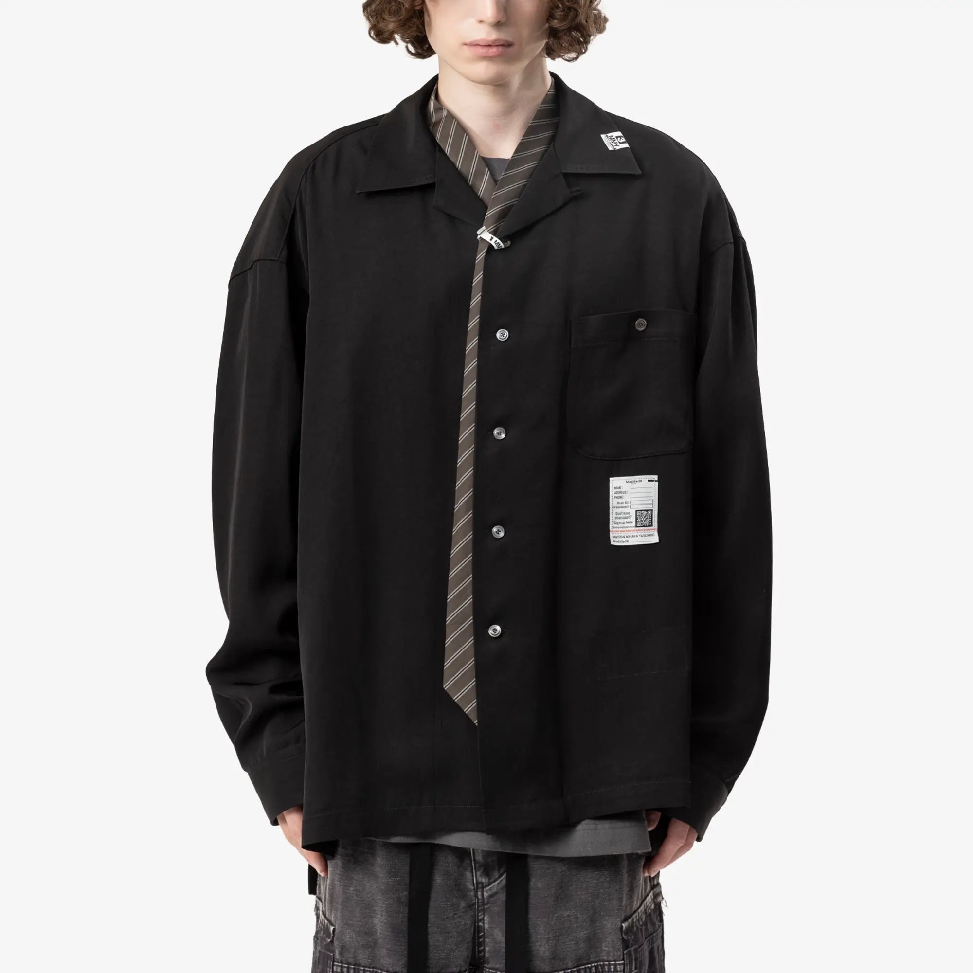 Mihara Yasuhiro Attached Tie Shirt Black - 1