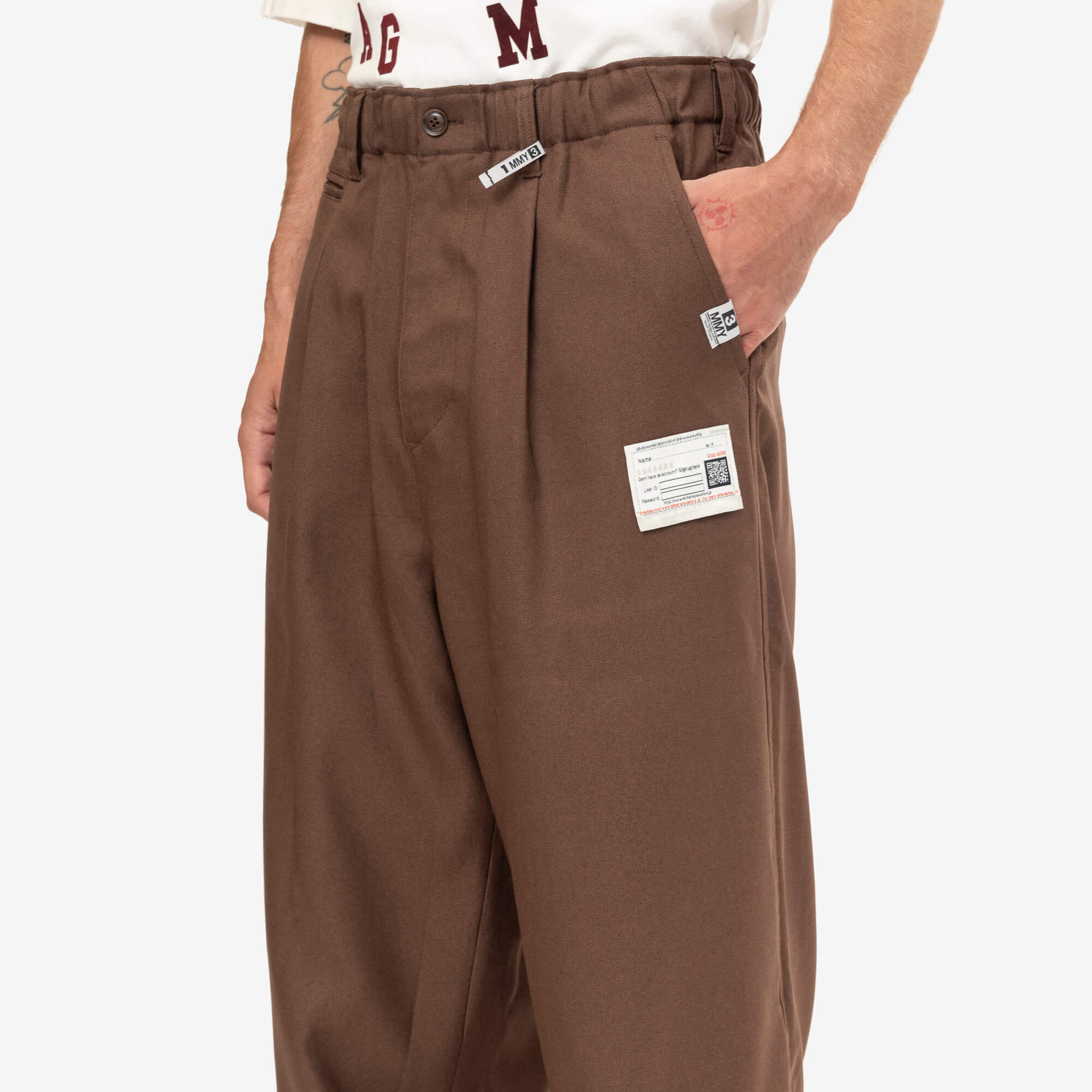 Mihara Yasuhiro Bottom Layered Twill Trousers Brown-5