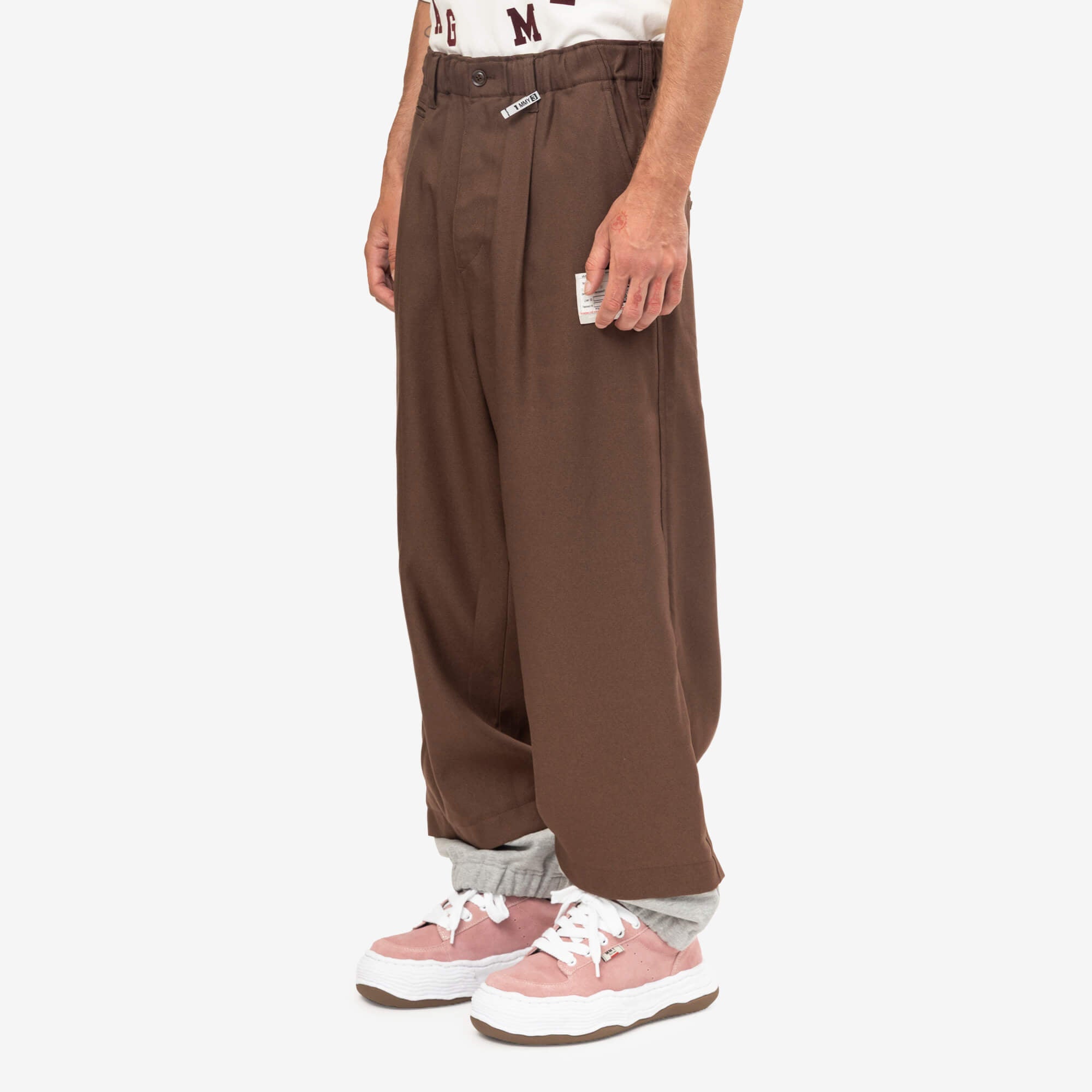 Mihara Yasuhiro Bottom Layered Twill Trousers Brown-3