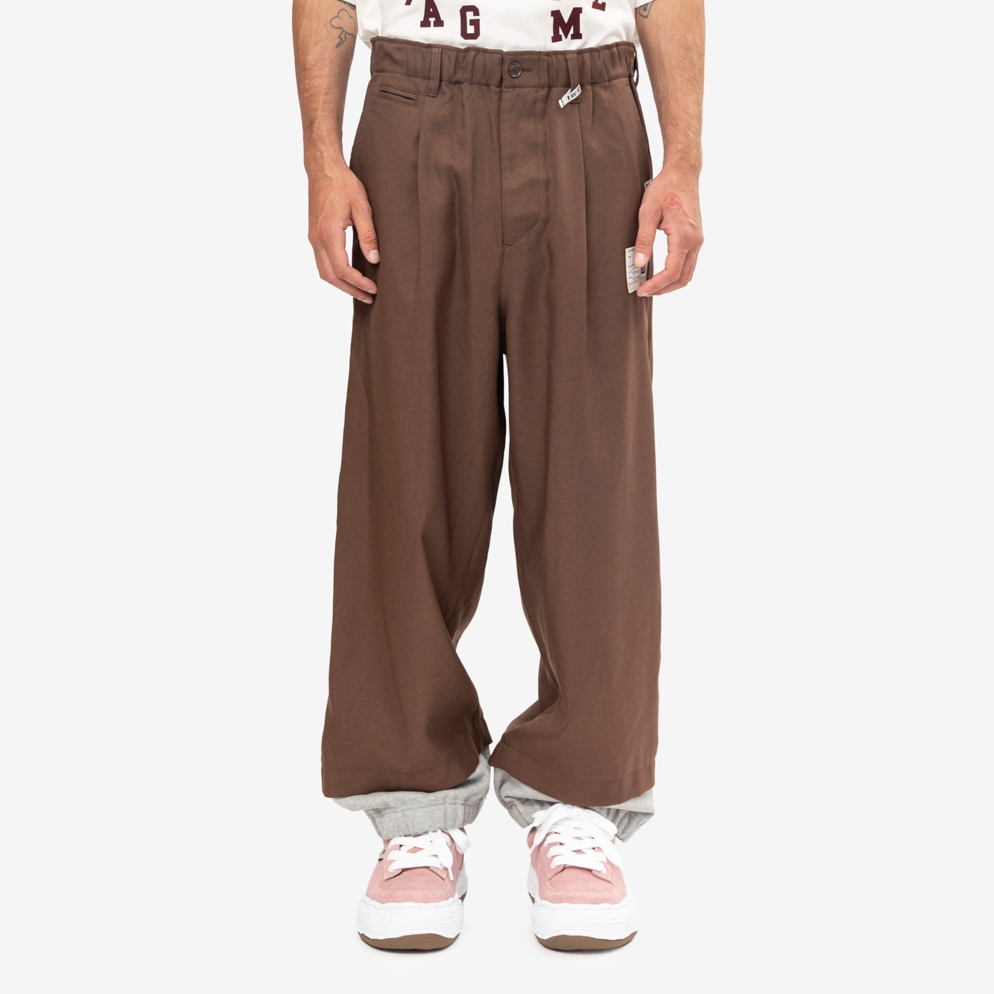 Mihara Yasuhiro Bottom Layered Twill Trousers Brown-1