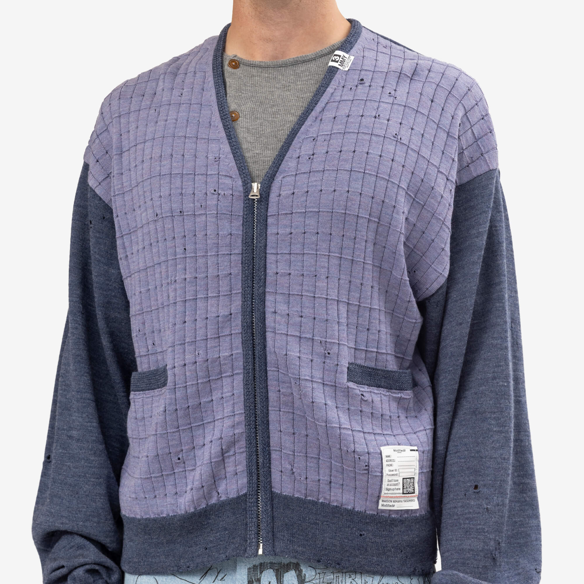 Mihara Yasuhiro Distressed Knit Cardigan Blue-5