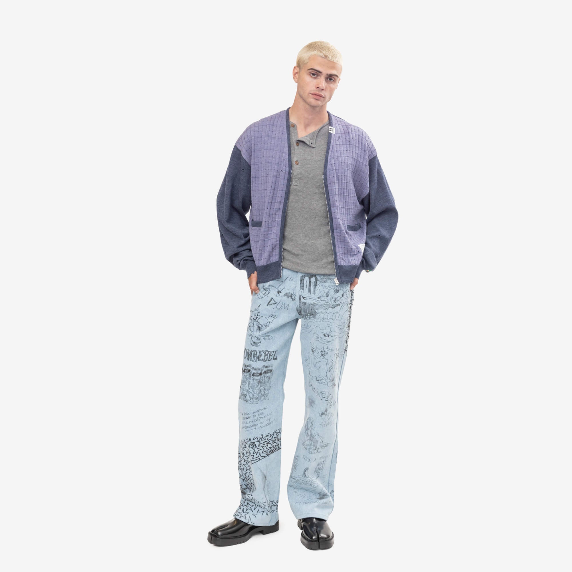 Mihara Yasuhiro Distressed Knit Cardigan Blue-2