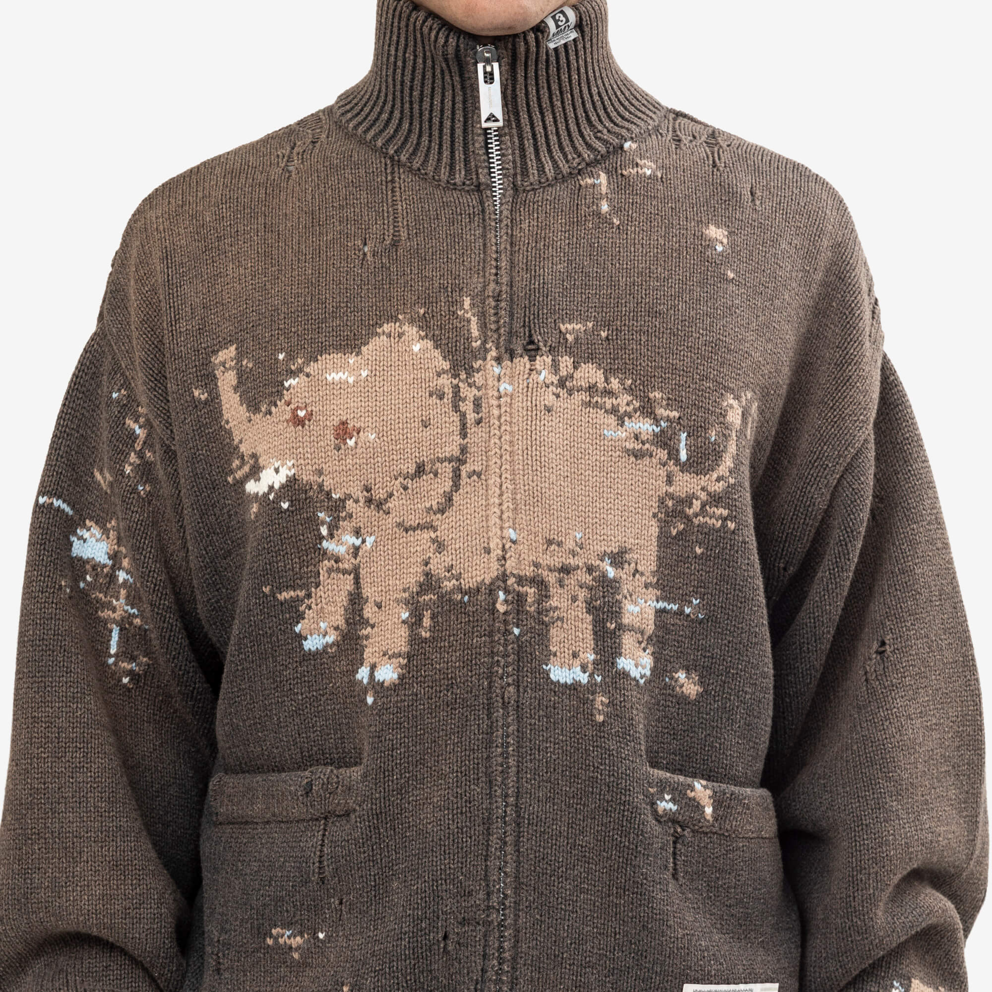 Mihara Yasuhiro Elephant Jacquard Knit Cardigan Black-5