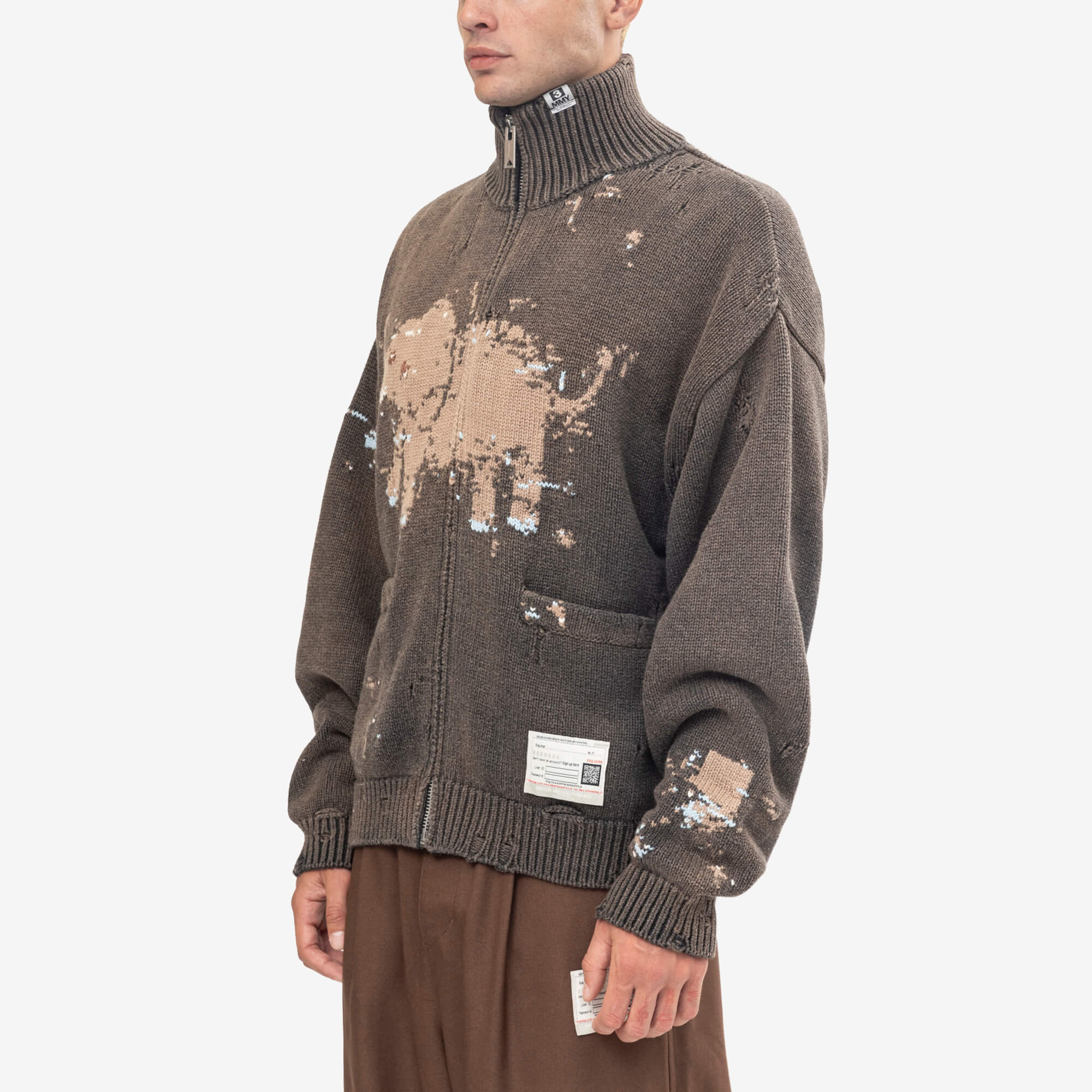 Mihara Yasuhiro Elephant Jacquard Knit Cardigan Black-3
