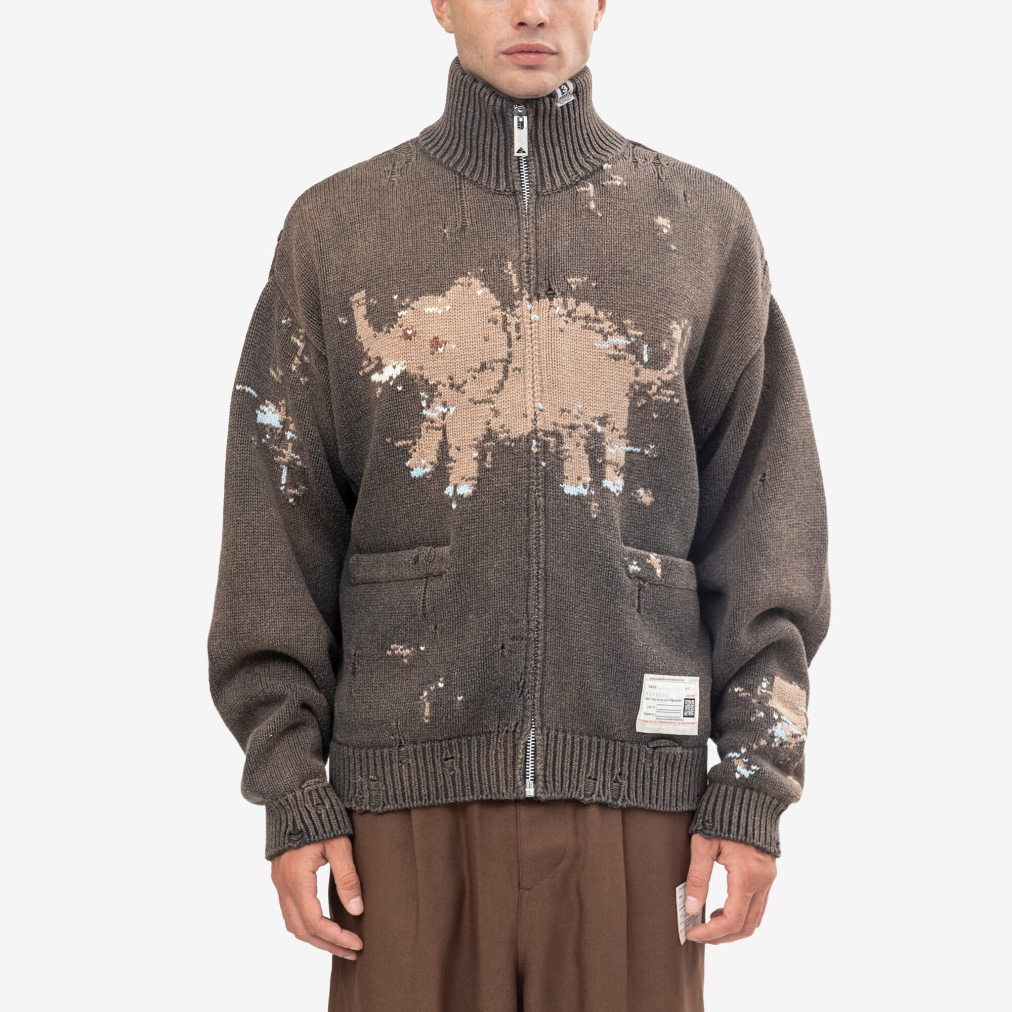 Mihara Yasuhiro Elephant Jacquard Knit Cardigan Black-1