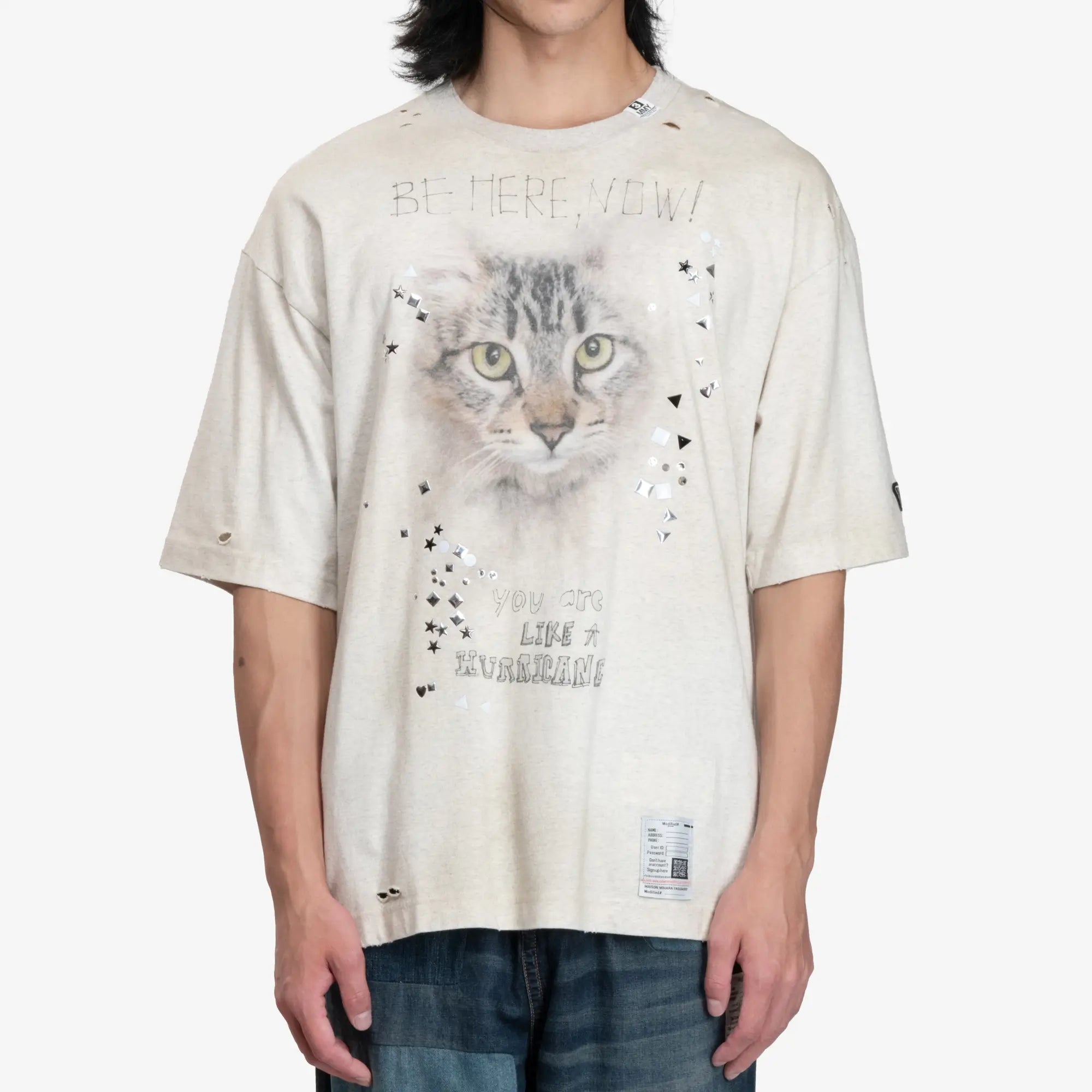 Mihara Yasuhiro Embellished Distressed T-Shirt Grey - 1
