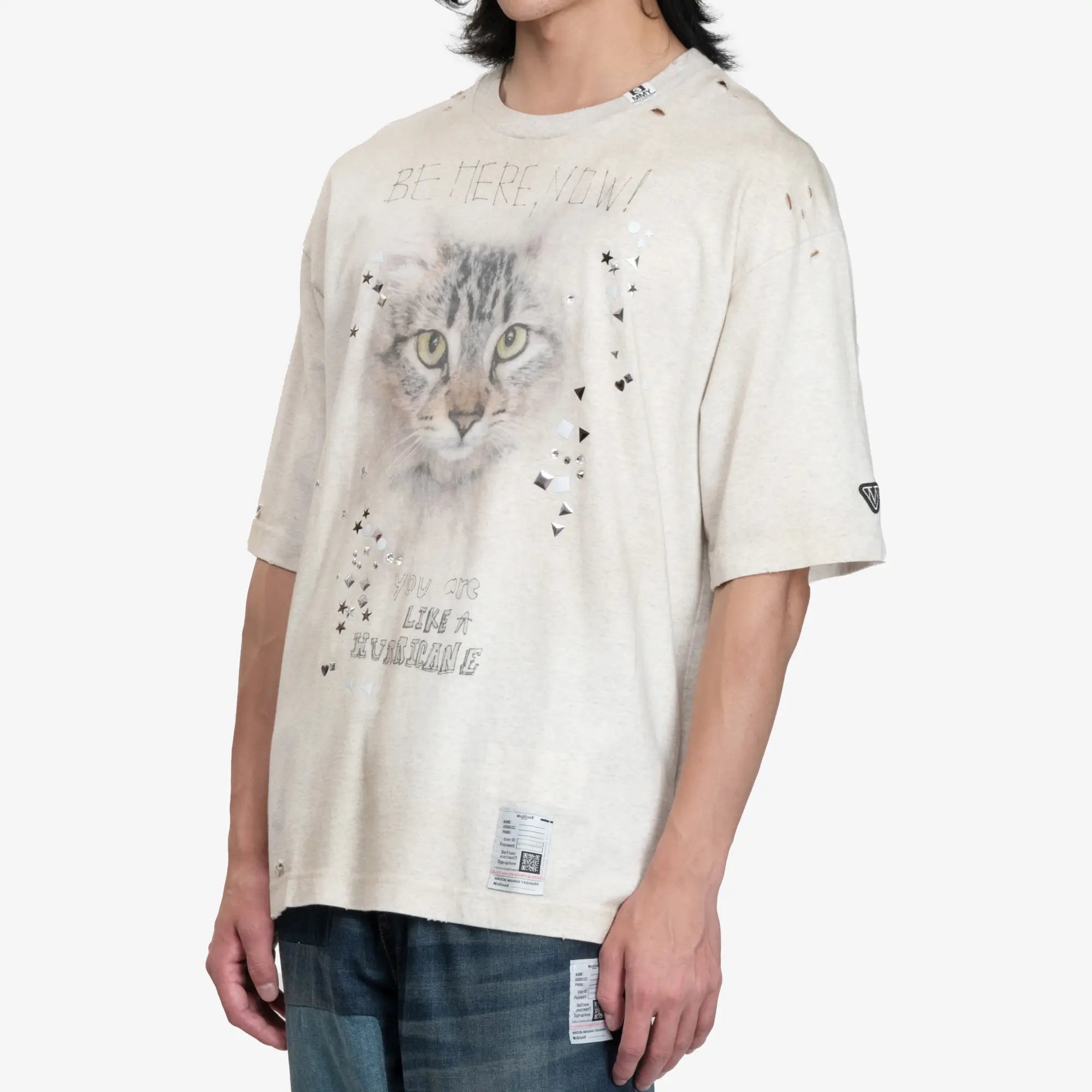 Mihara Yasuhiro Embellished Distressed T-Shirt Grey - 3