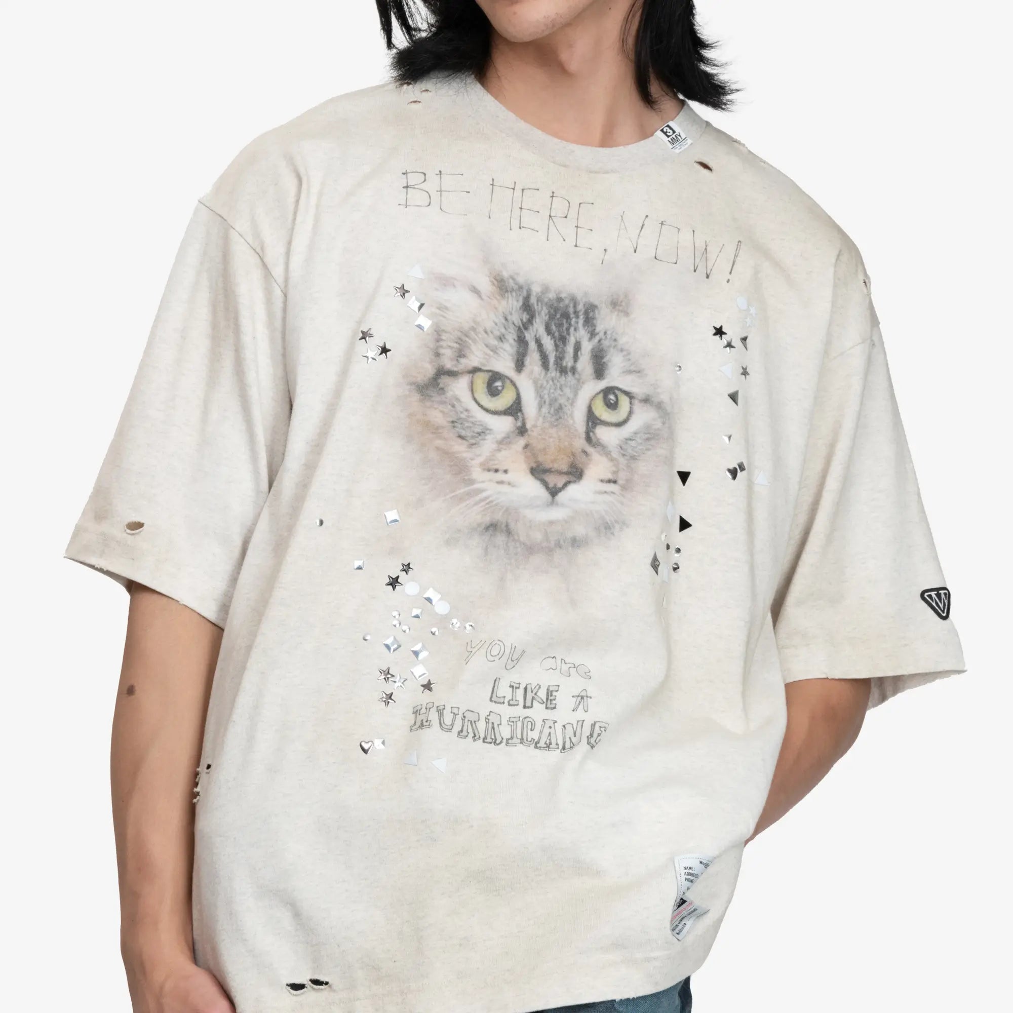 Mihara Yasuhiro Embellished Distressed T-Shirt Grey - 5