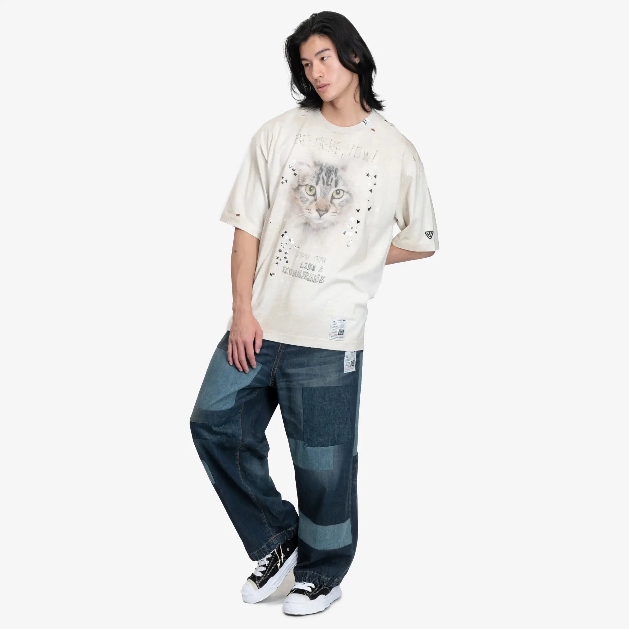 Mihara Yasuhiro Embellished Distressed T-Shirt Grey - 2