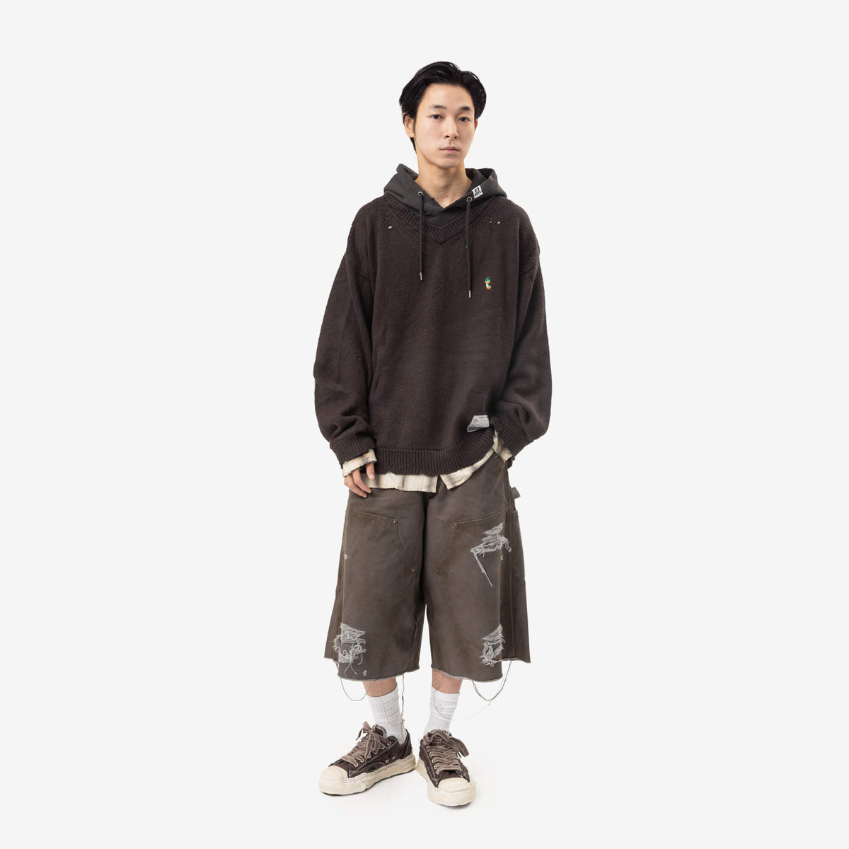 Mihara Yasuhiro Hank Ripping Canvas Low-Top Sneakers Brown-6