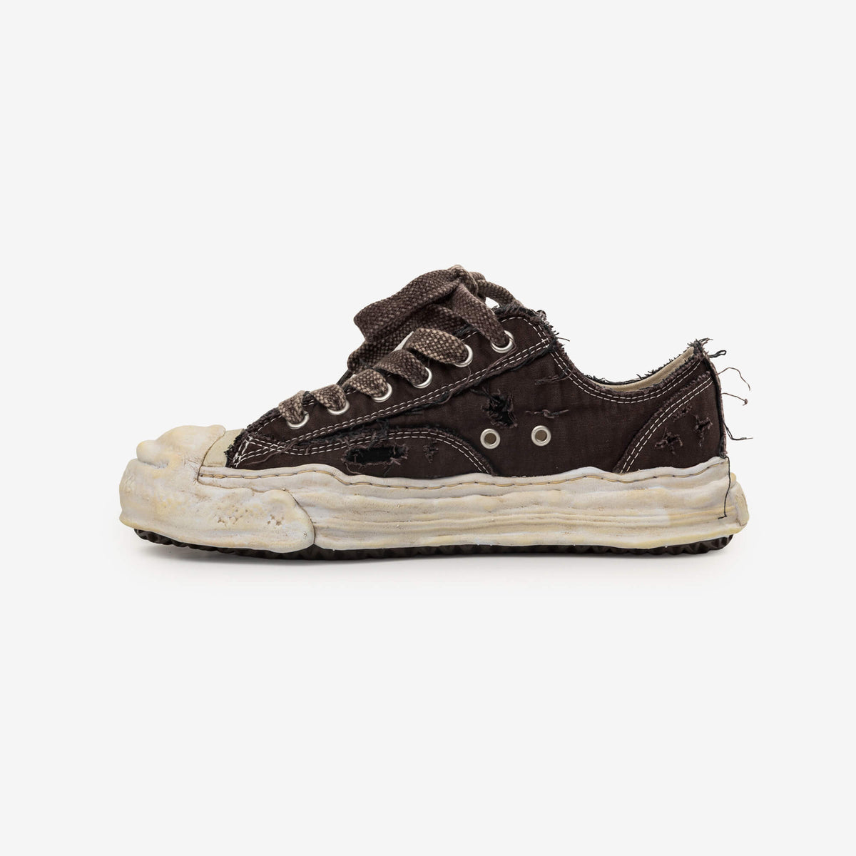 Mihara Yasuhiro Hank Ripping Canvas Low-Top Sneakers Brown-4