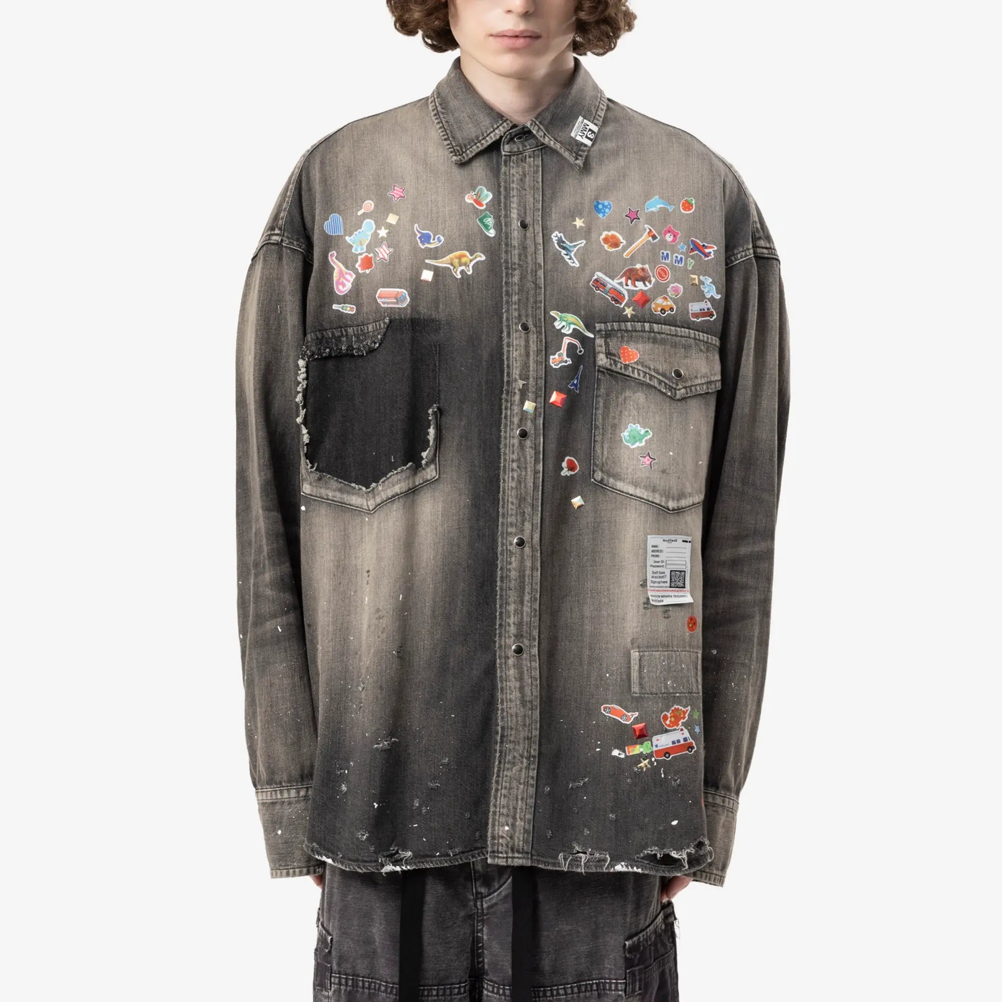 Mihara Yasuhiro Kids Sticker Denim Shirt Black - 1