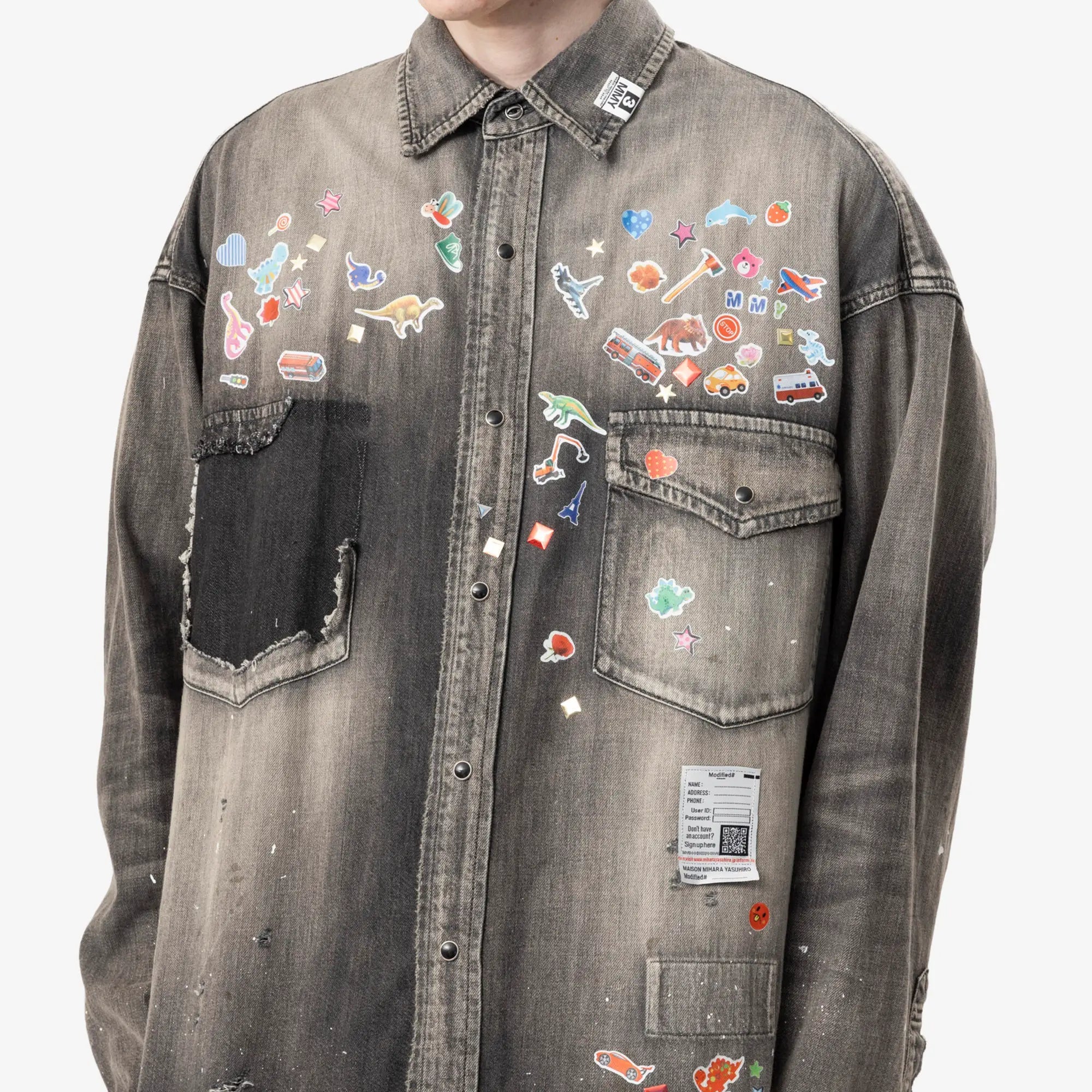 Mihara Yasuhiro Kids Sticker Denim Shirt Black - 5