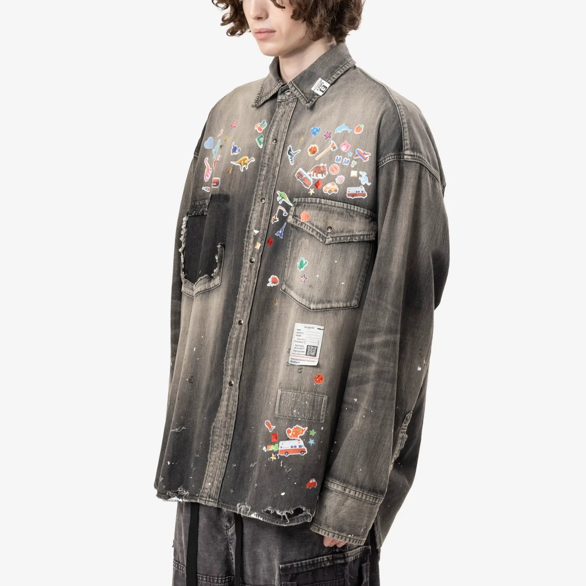 Mihara Yasuhiro Kids Sticker Denim Shirt Black - 3
