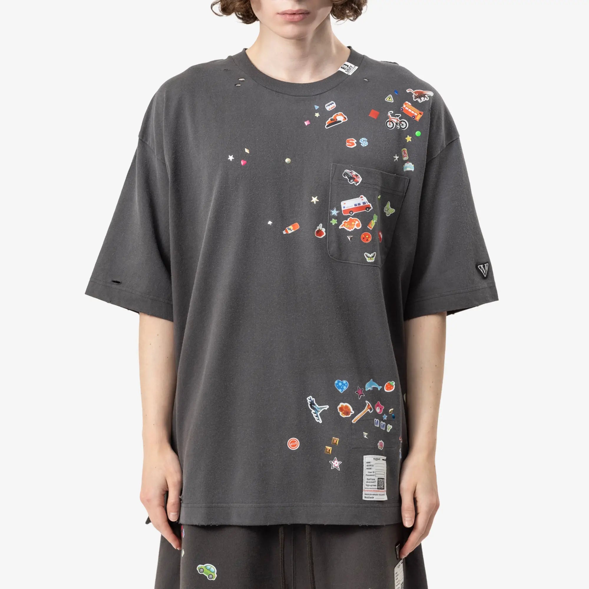 Mihara Yasuhiro Kids Sticker T-Shirt Black - 1