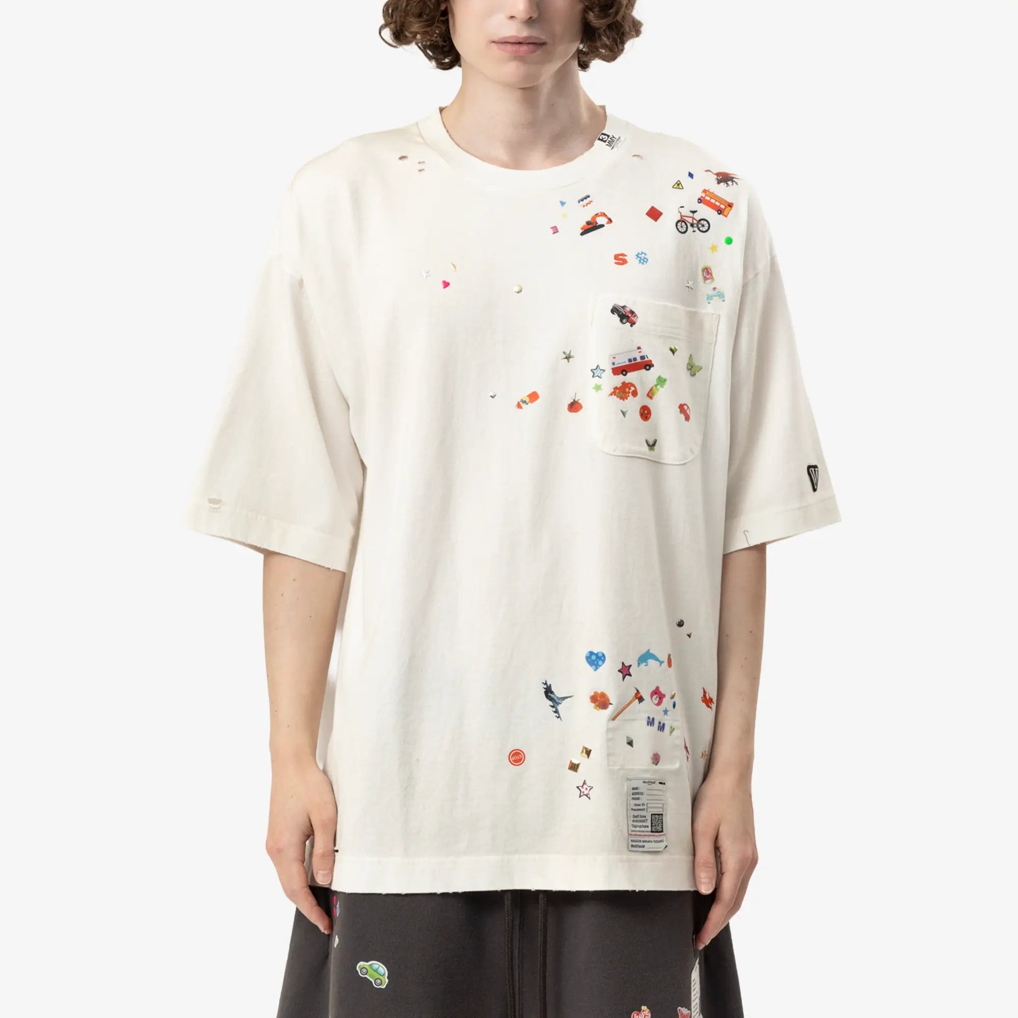 Mihara Yasuhiro Kids Sticker T-Shirt White - 1