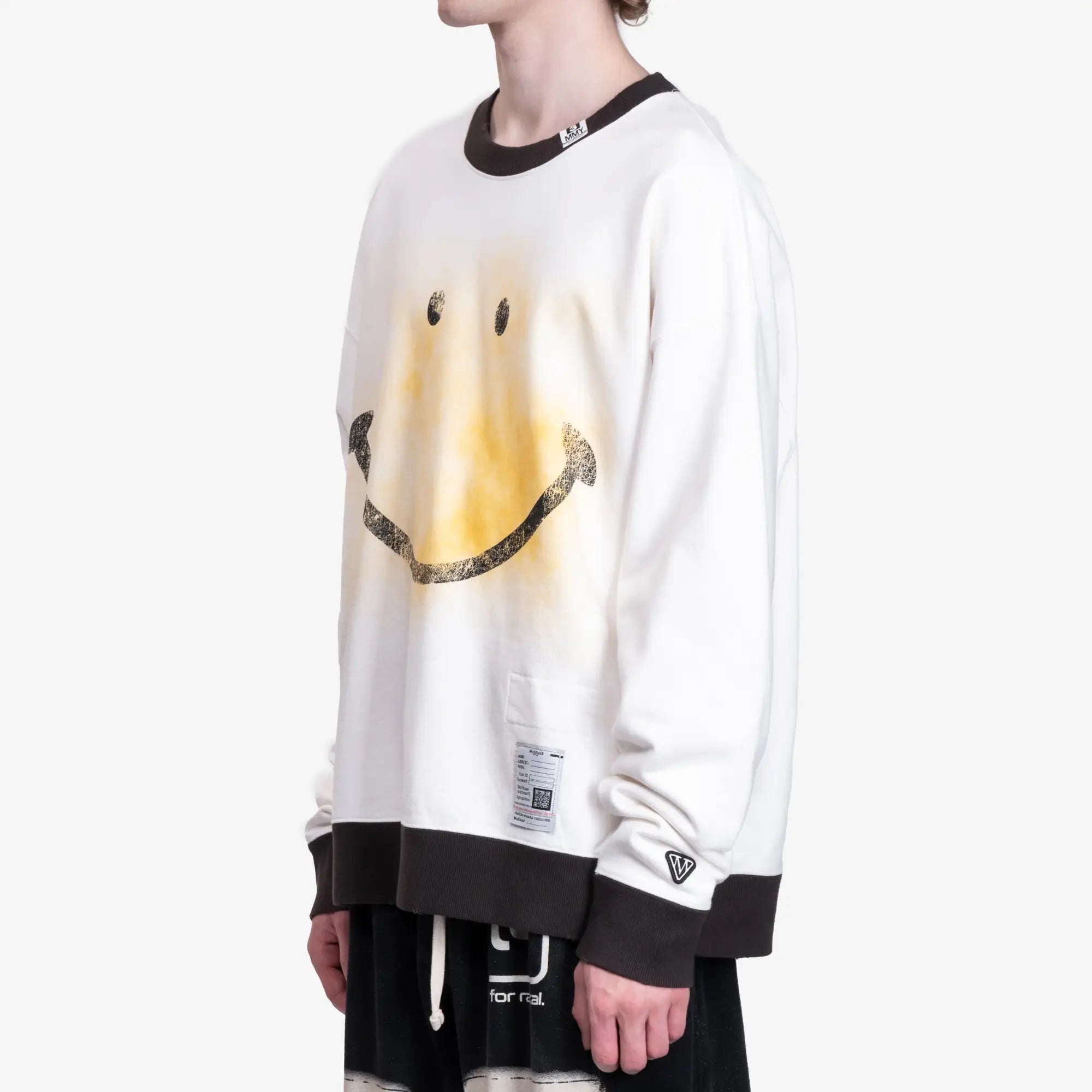 Mihara Yasuhiro Smiley Face Distressed Sweatshirt White - 3