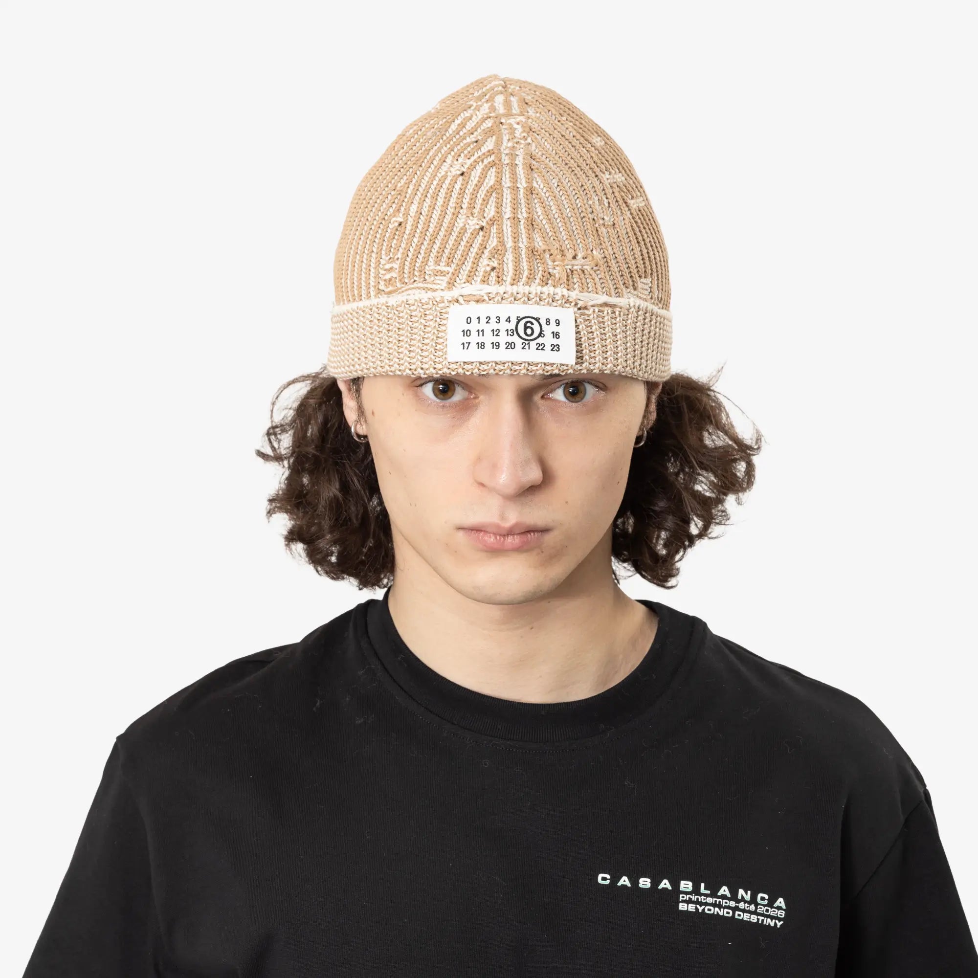 MM6 Amended Optical Rib Beanie Camel Chalk - 2