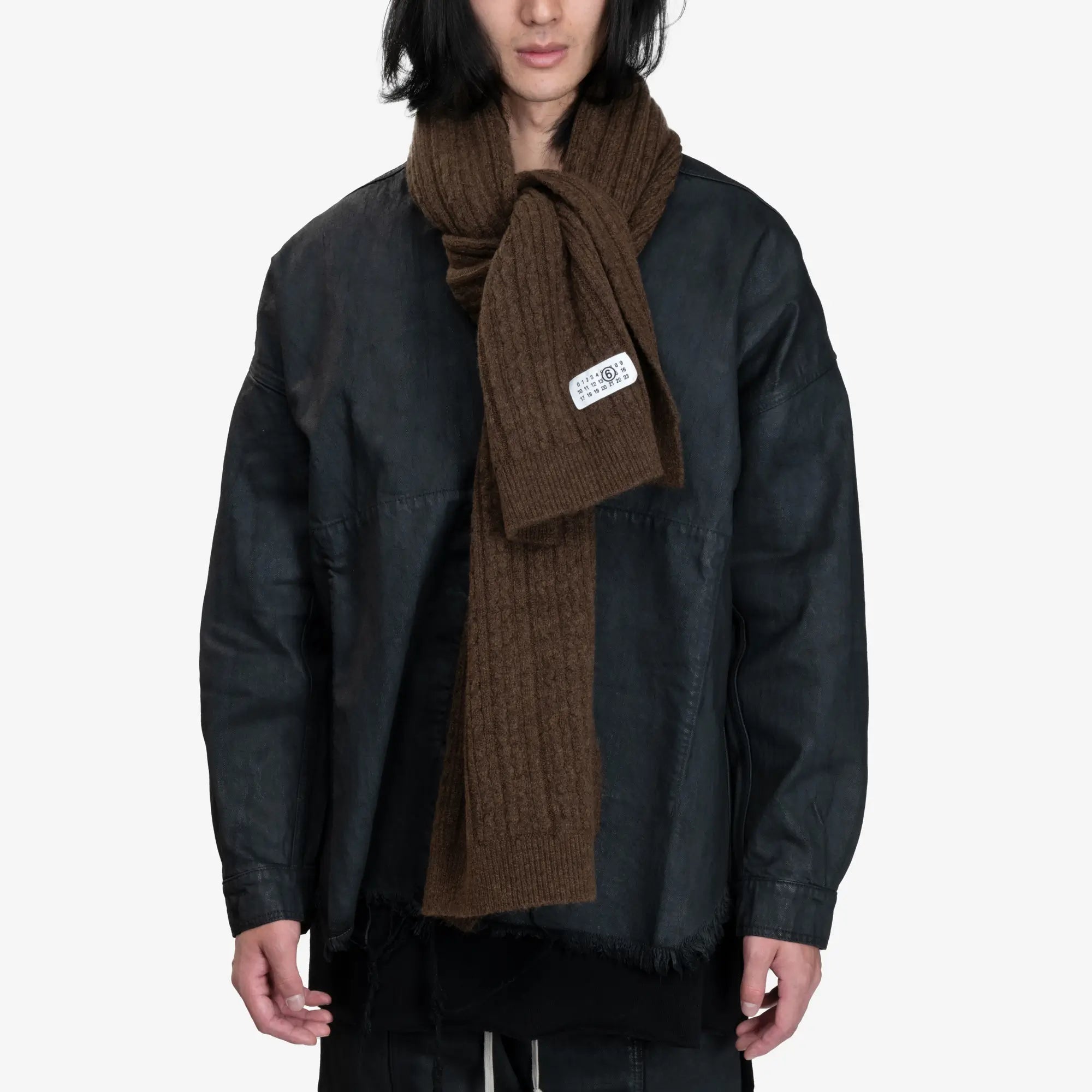 MM6 Numeric Knit Scarf Brown - 2