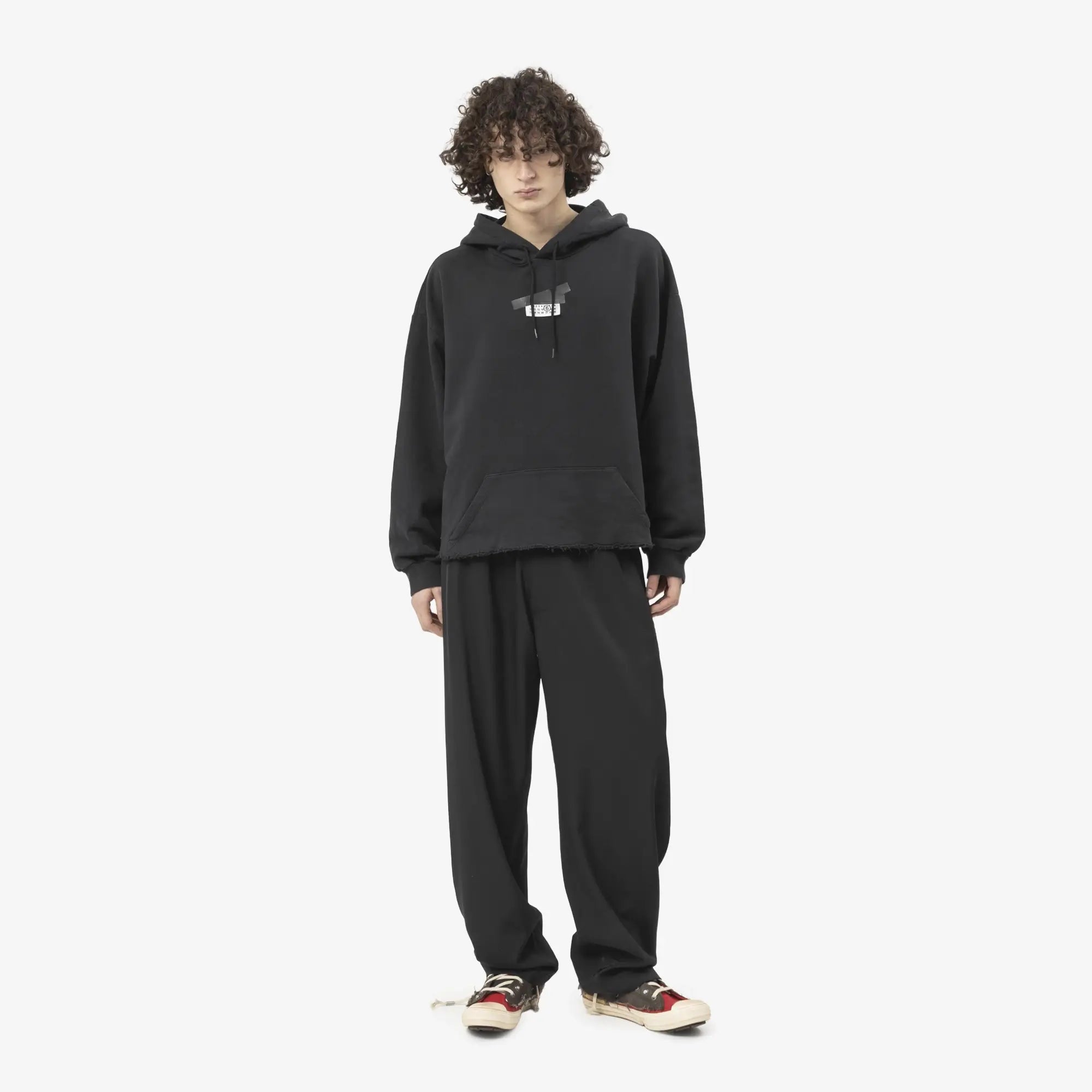 MM6 Numeric Logo Raw Hem Hoody Black - 2