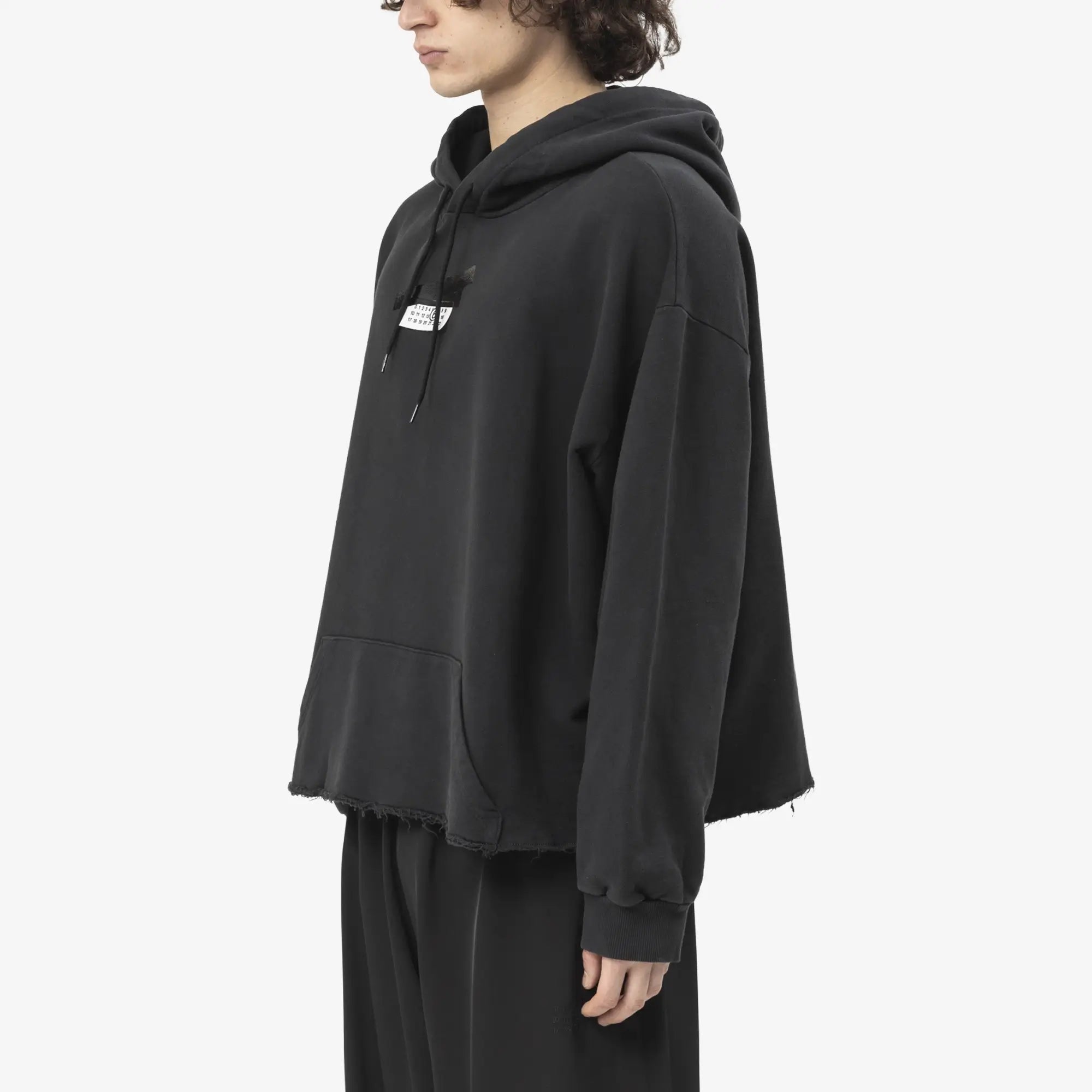 MM6 Numeric Logo Raw Hem Hoody Black - 3