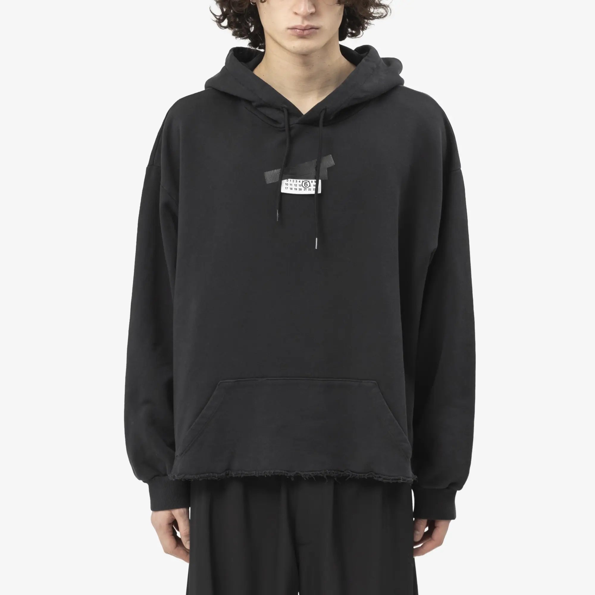 MM6 Numeric Logo Raw Hem Hoody Black - 1