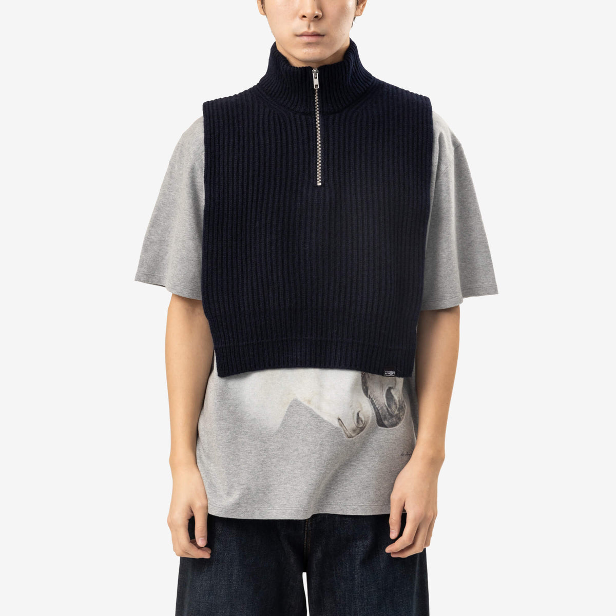 MM6 Ribbed Quarter Zip Stole Navy-1