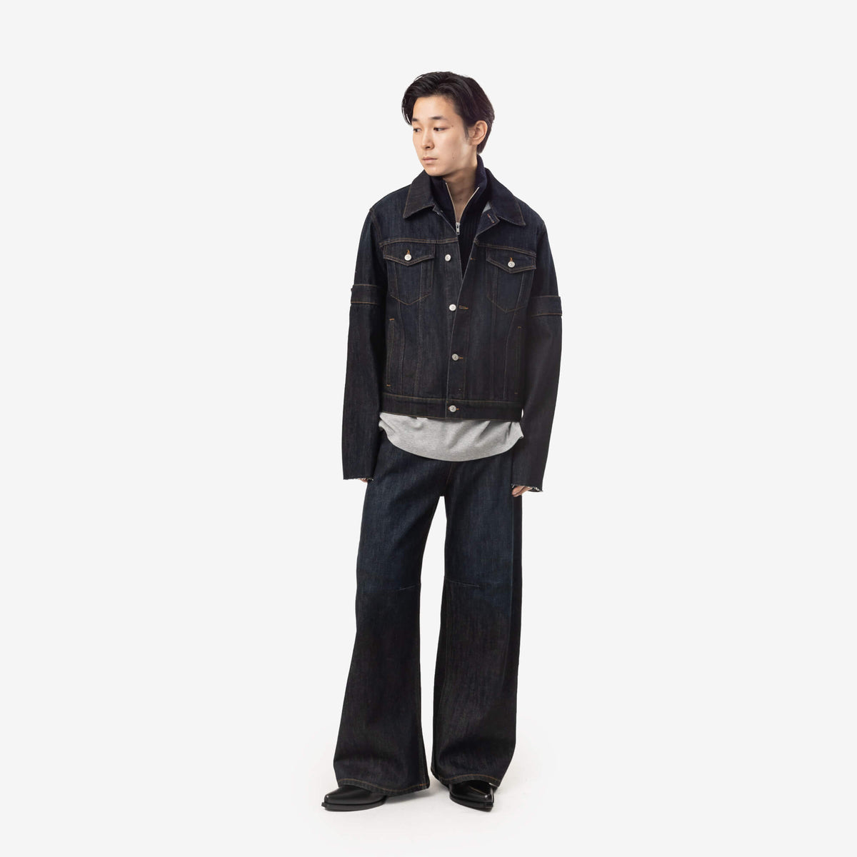 MM6 Ribbed Quarter Zip Stole Navy-2