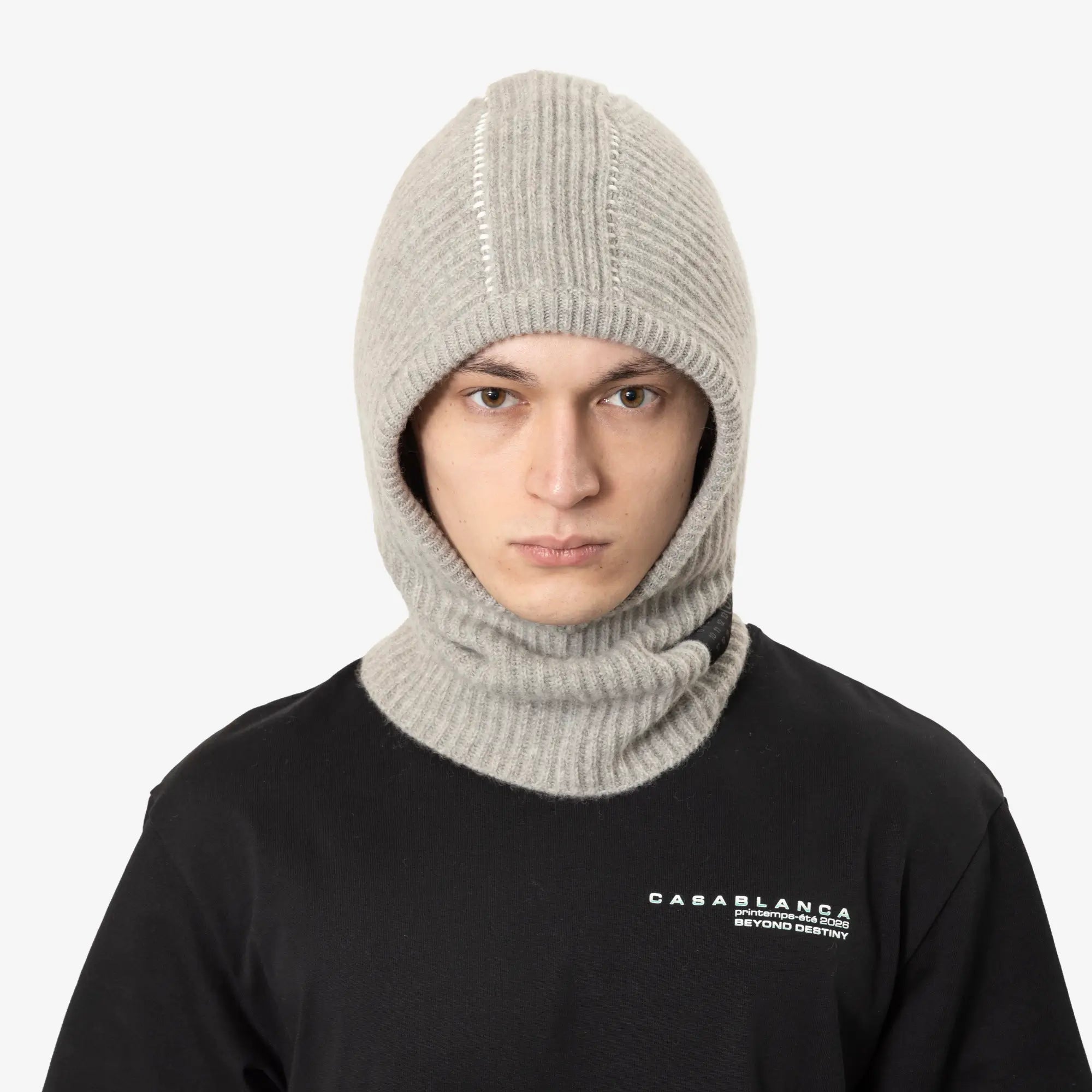 MM6 Ribbed Wool Balaclava Light Grey - 2