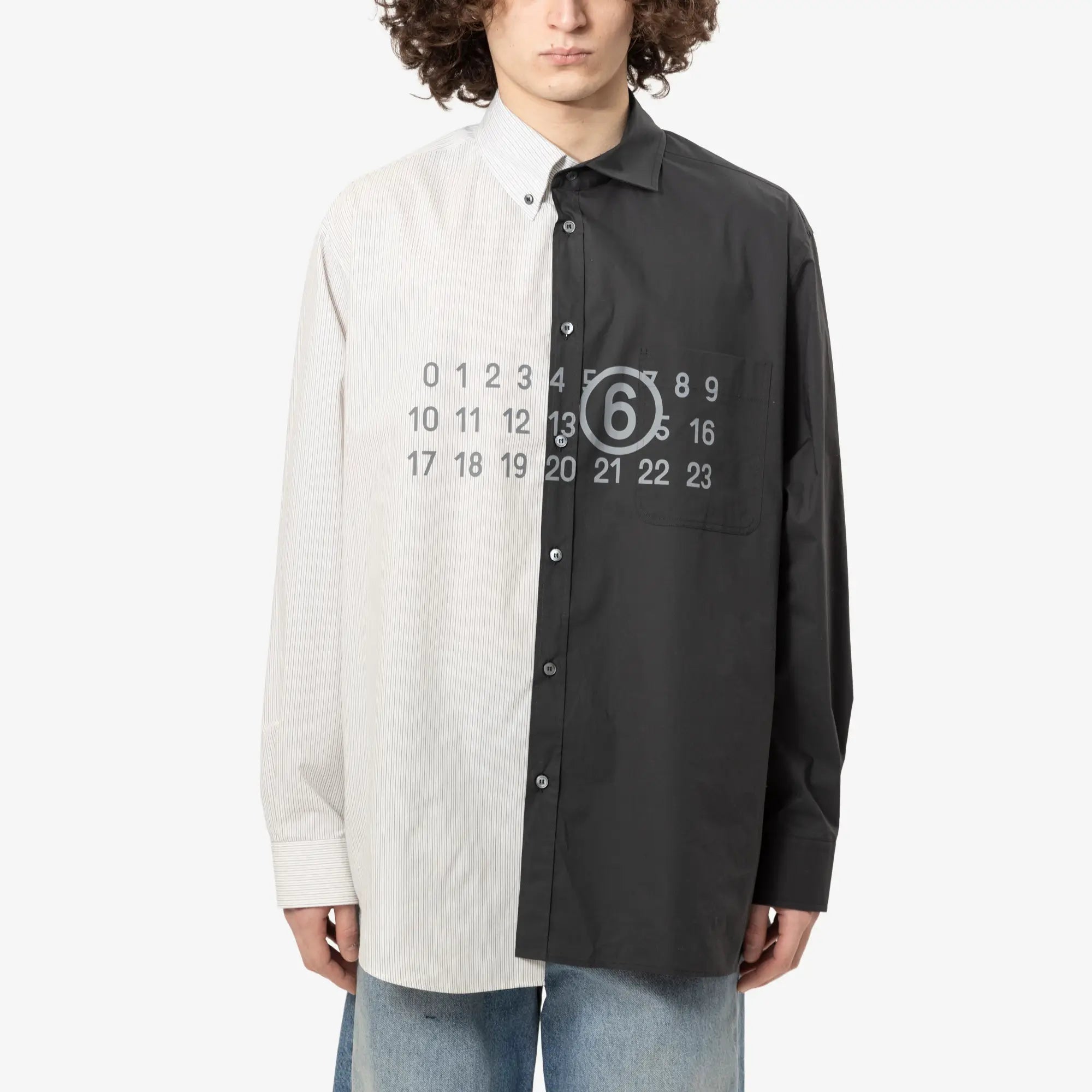 MM6 Two - Tone Cotton Poplin Shirt Black - 1