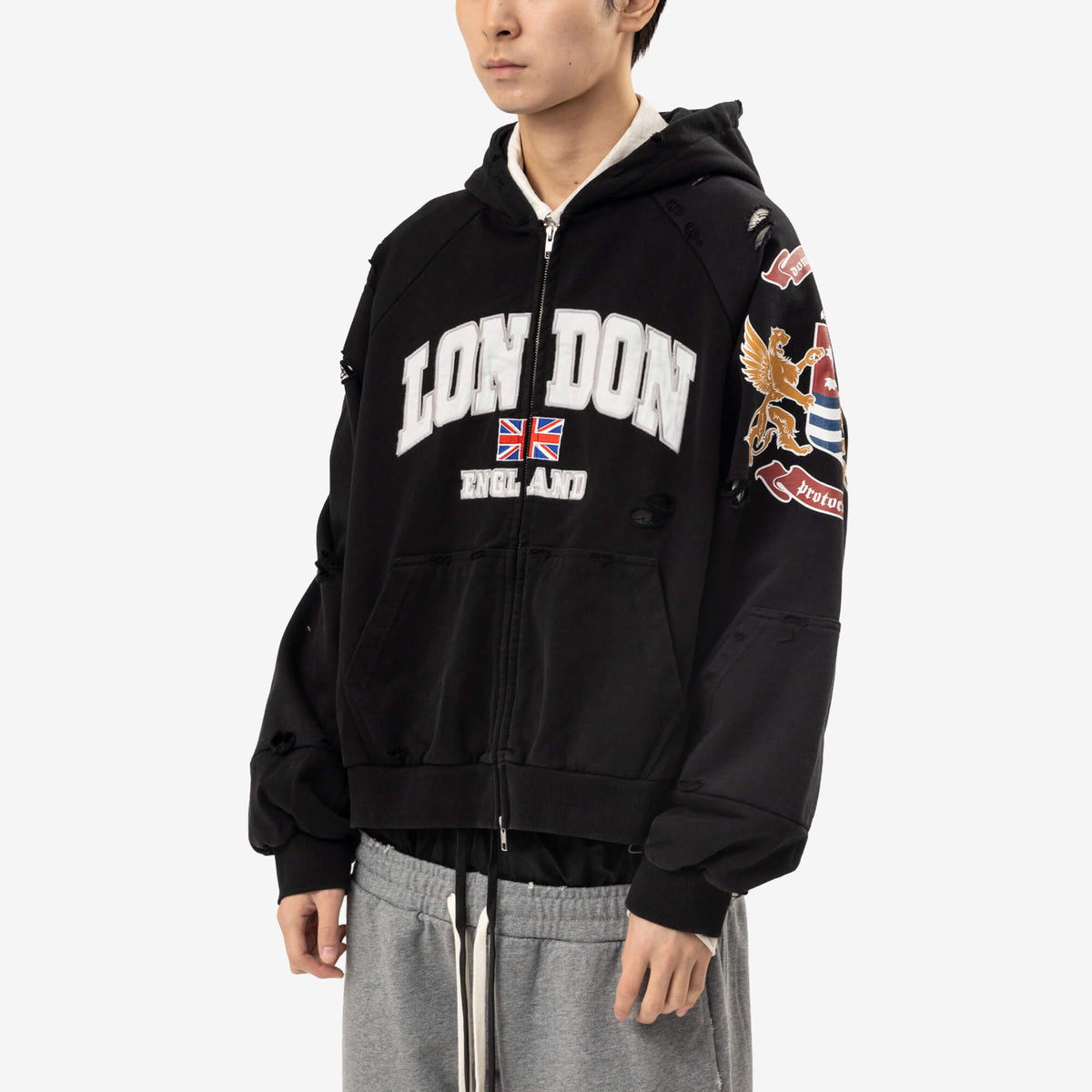 Protocol Index London Reconstructed Folded Zip Hoody Black-3