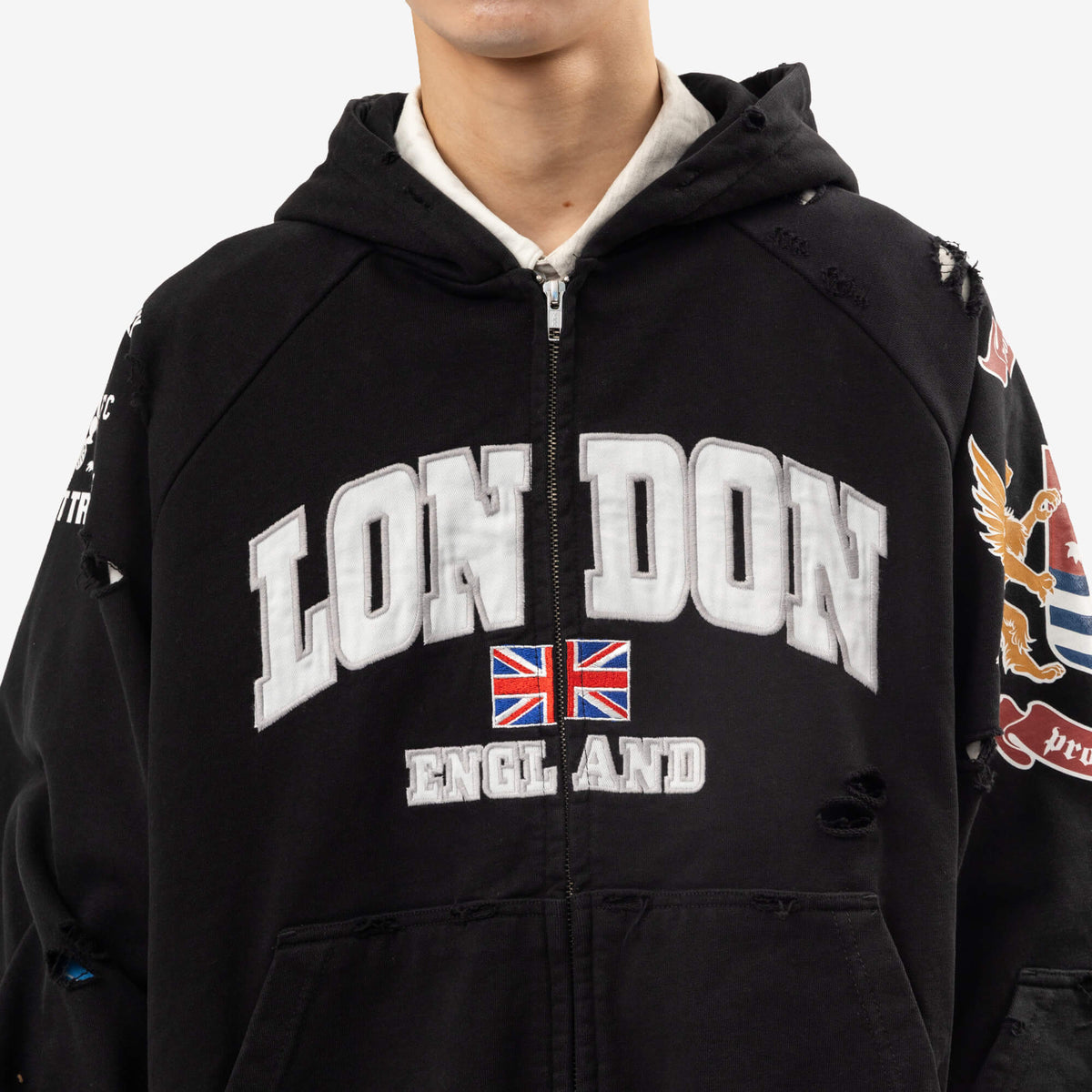 Protocol Index London Reconstructed Folded Zip Hoody Black-5