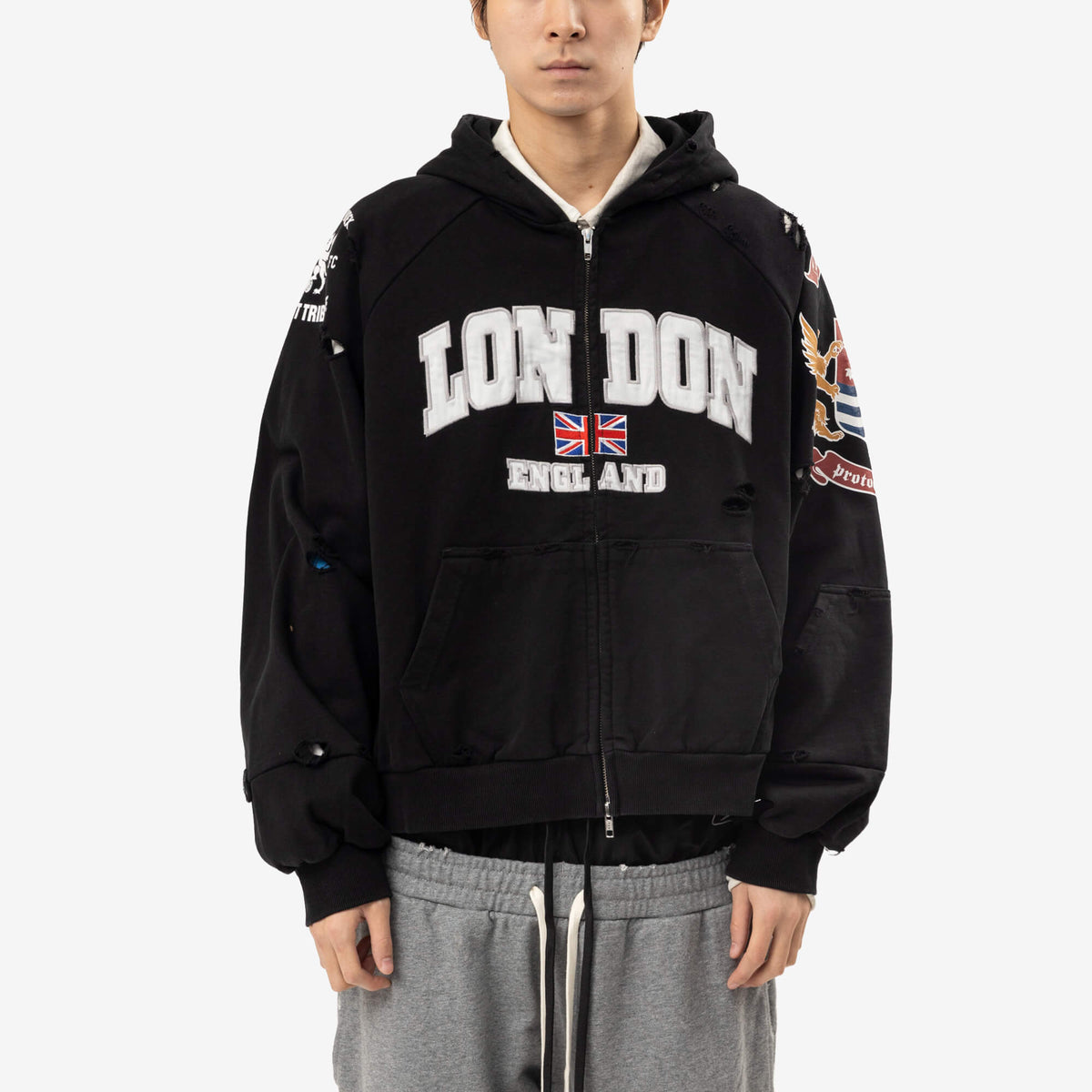 Protocol Index London Reconstructed Folded Zip Hoody Black-1