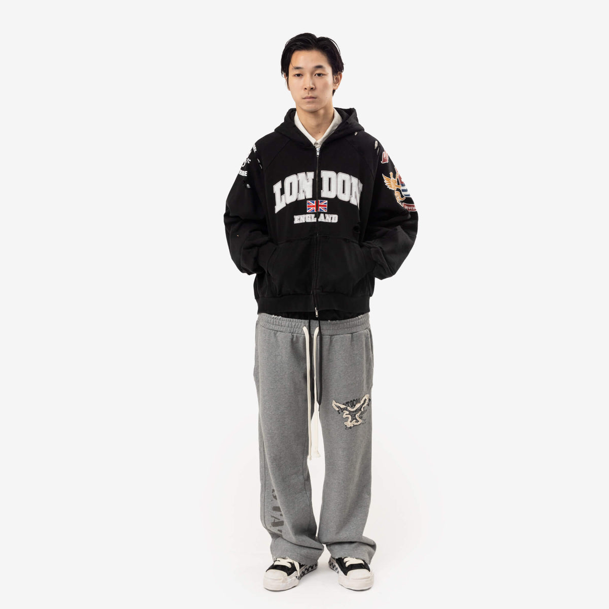Protocol Index London Reconstructed Folded Zip Hoody Black-2