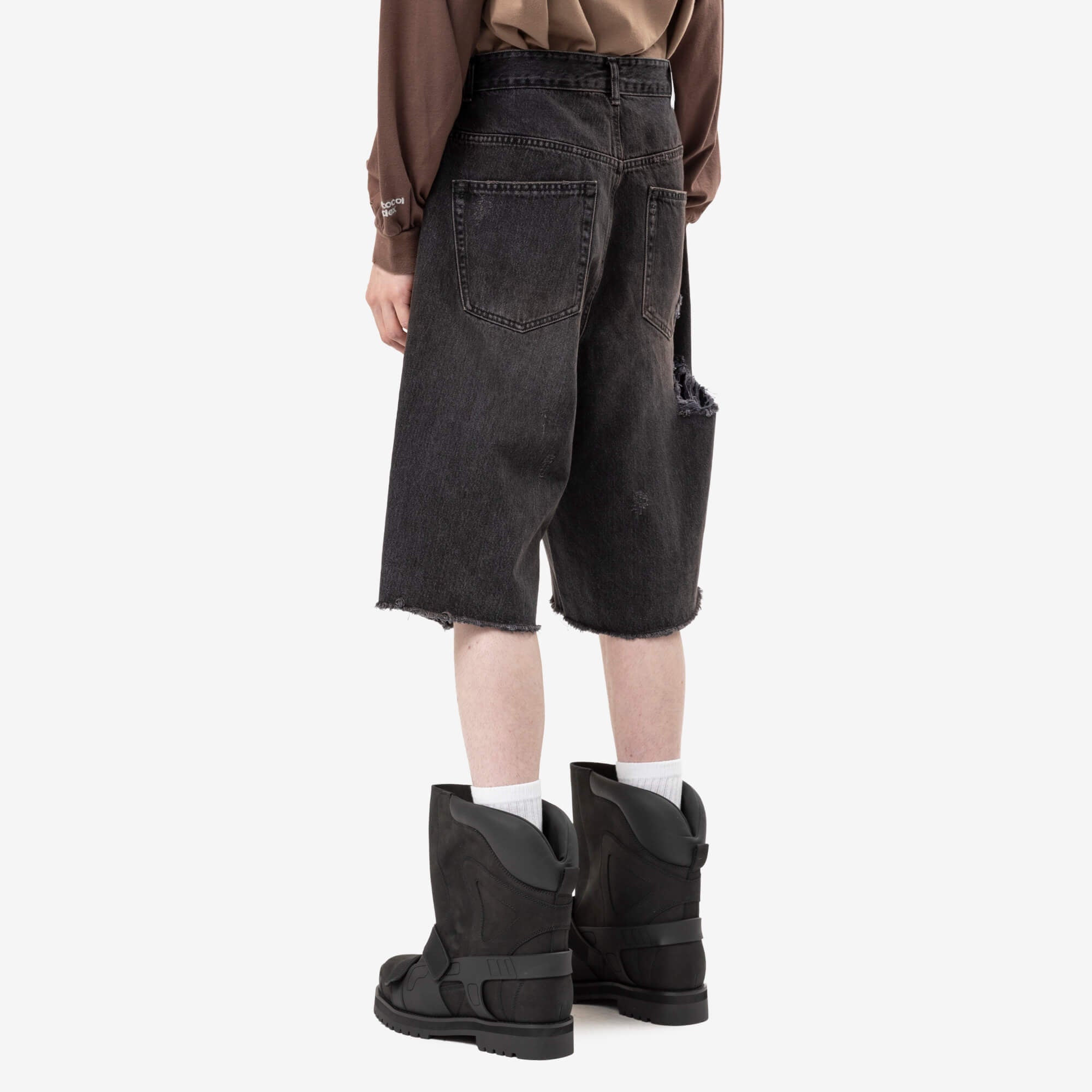 Protocol Index Long Zipper Fly Denim Shorts Black-4