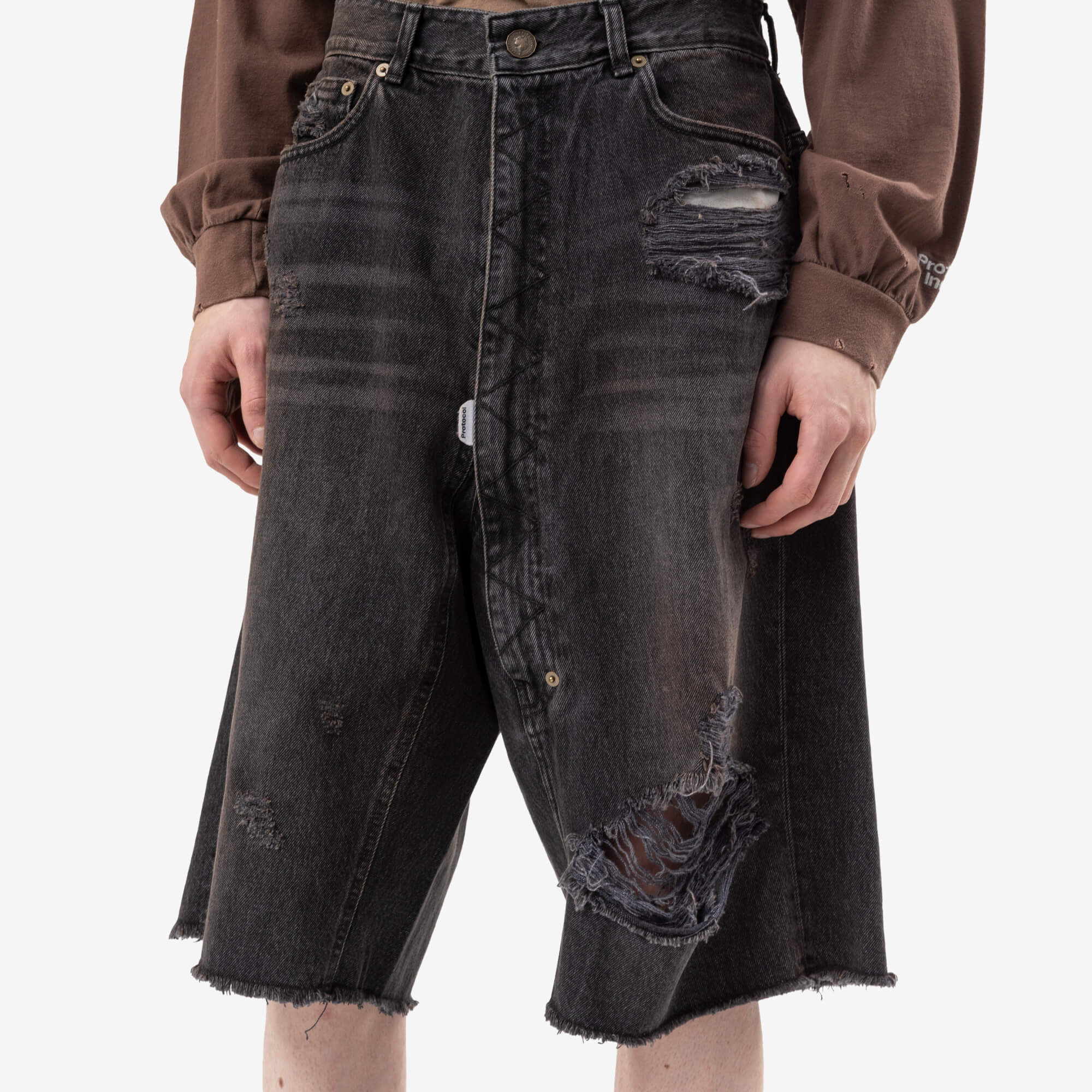 Protocol Index Long Zipper Fly Denim Shorts Black-5
