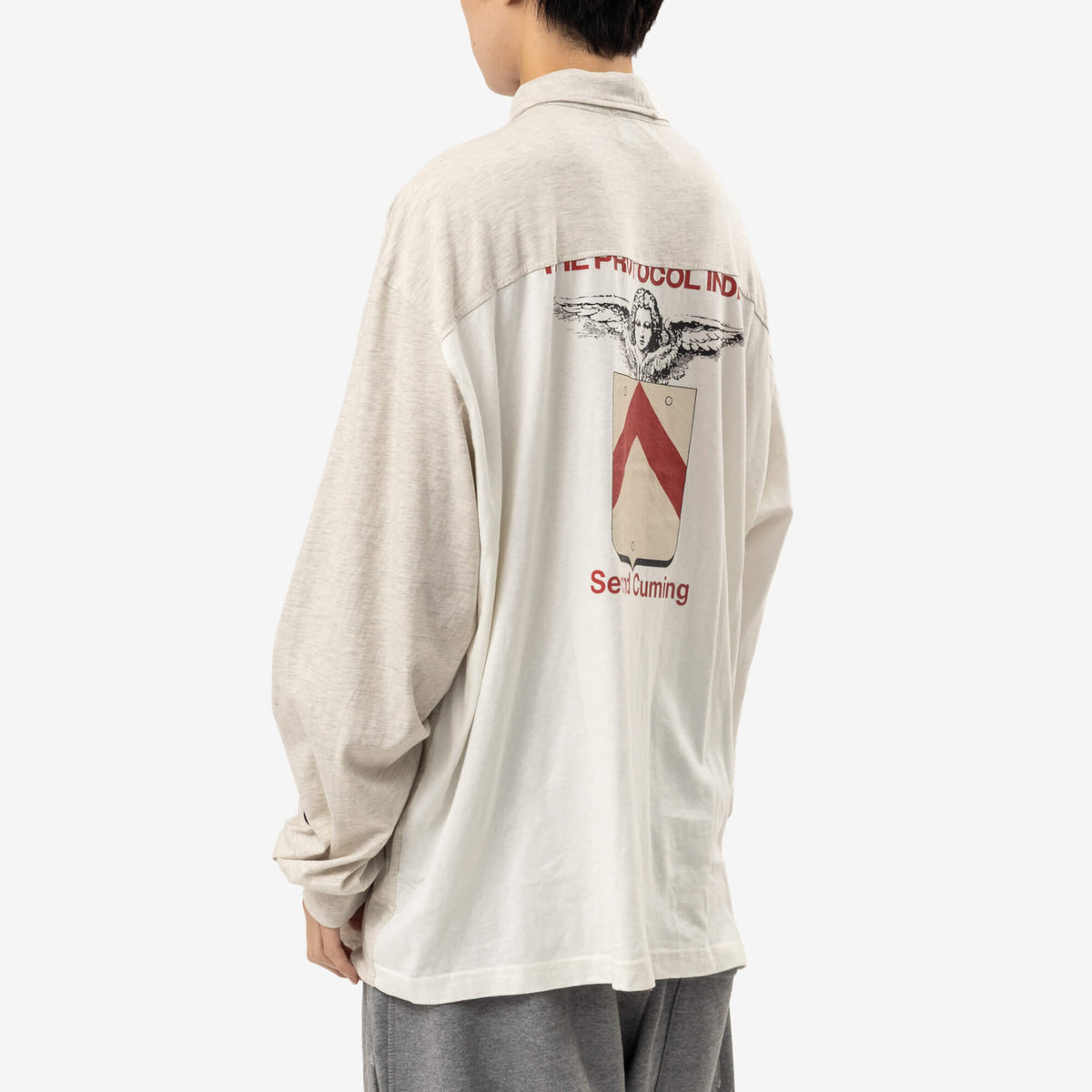 Protocol Index Paneled Jersey Button Up Shirt Ivory-4