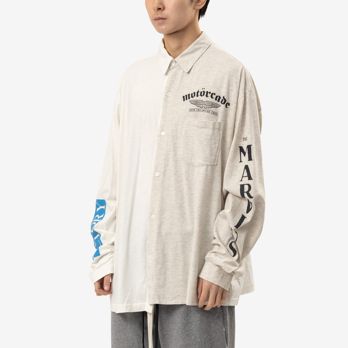 Protocol Index Paneled Jersey Button Up Shirt Ivory-3
