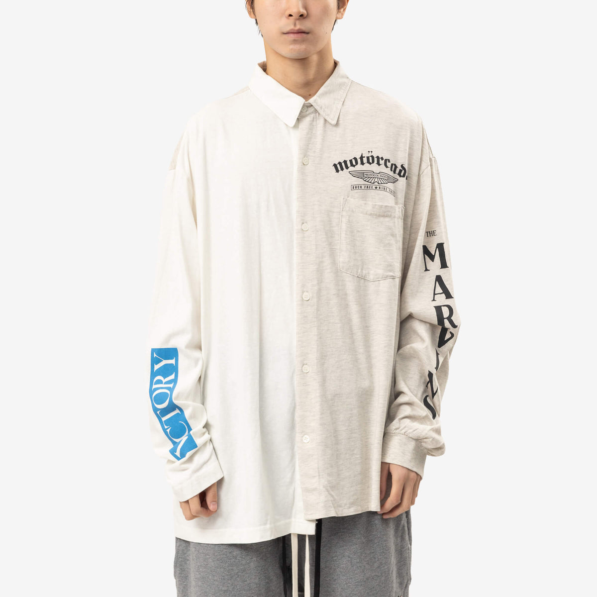 Protocol Index Paneled Jersey Button Up Shirt Ivory-1