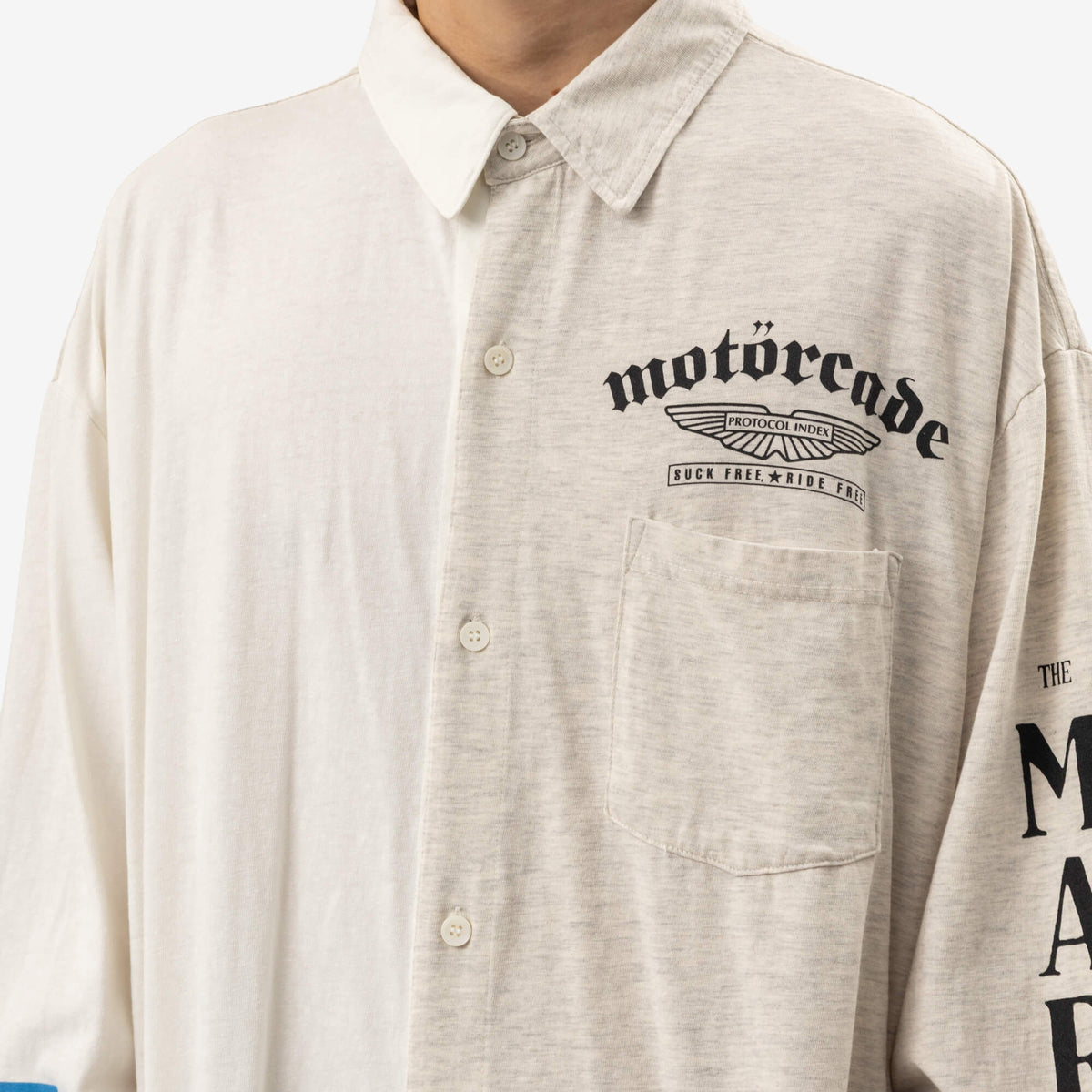 Protocol Index Paneled Jersey Button Up Shirt Ivory-5