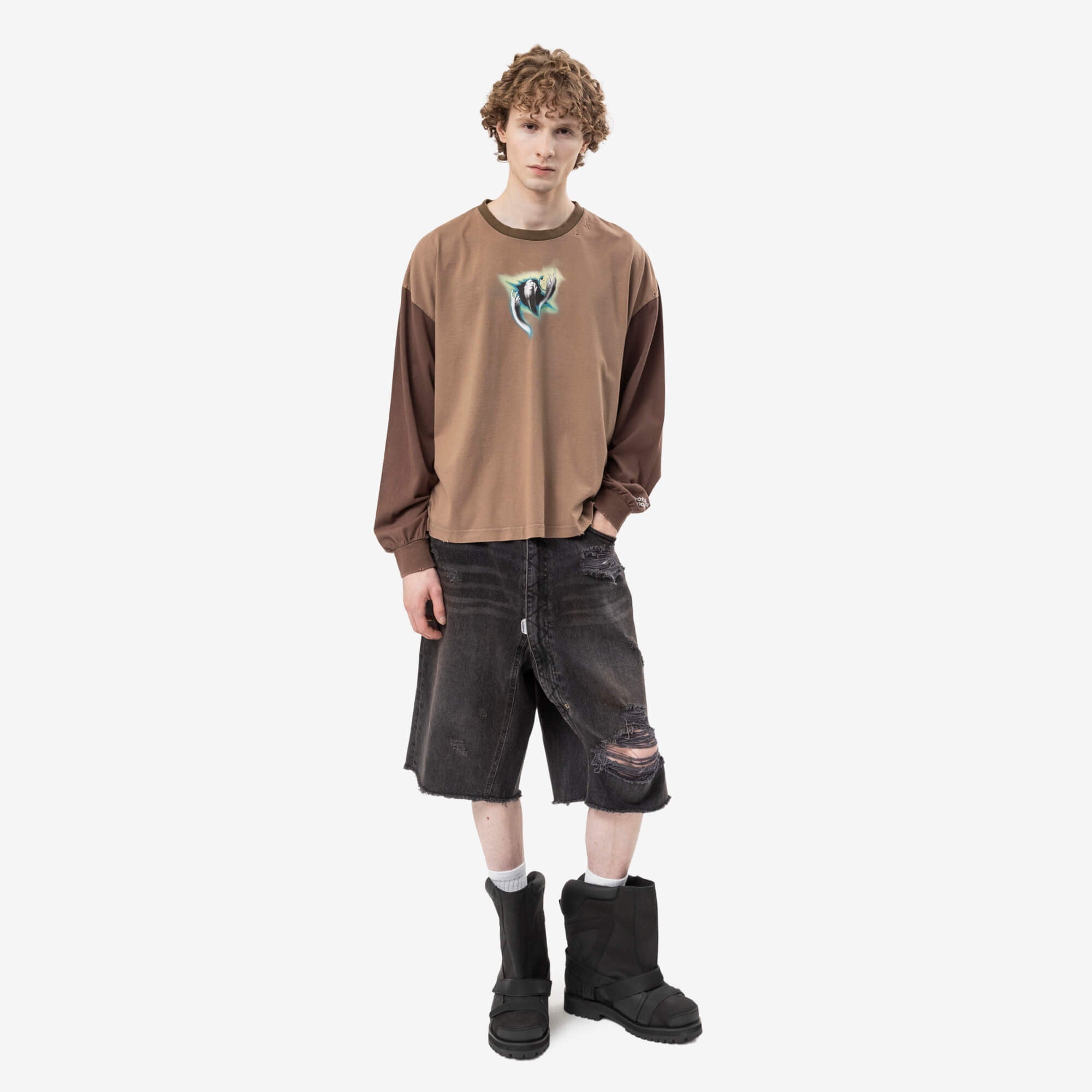 Protocol Index Panelled Pocket Long Sleeve T-Shirt Brown-2