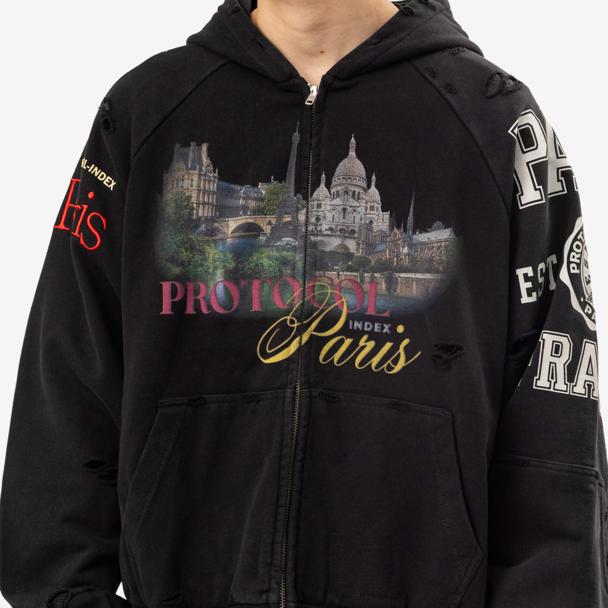 Protocol Index Paris Reconstructed Folded Zip Hoody Black-5